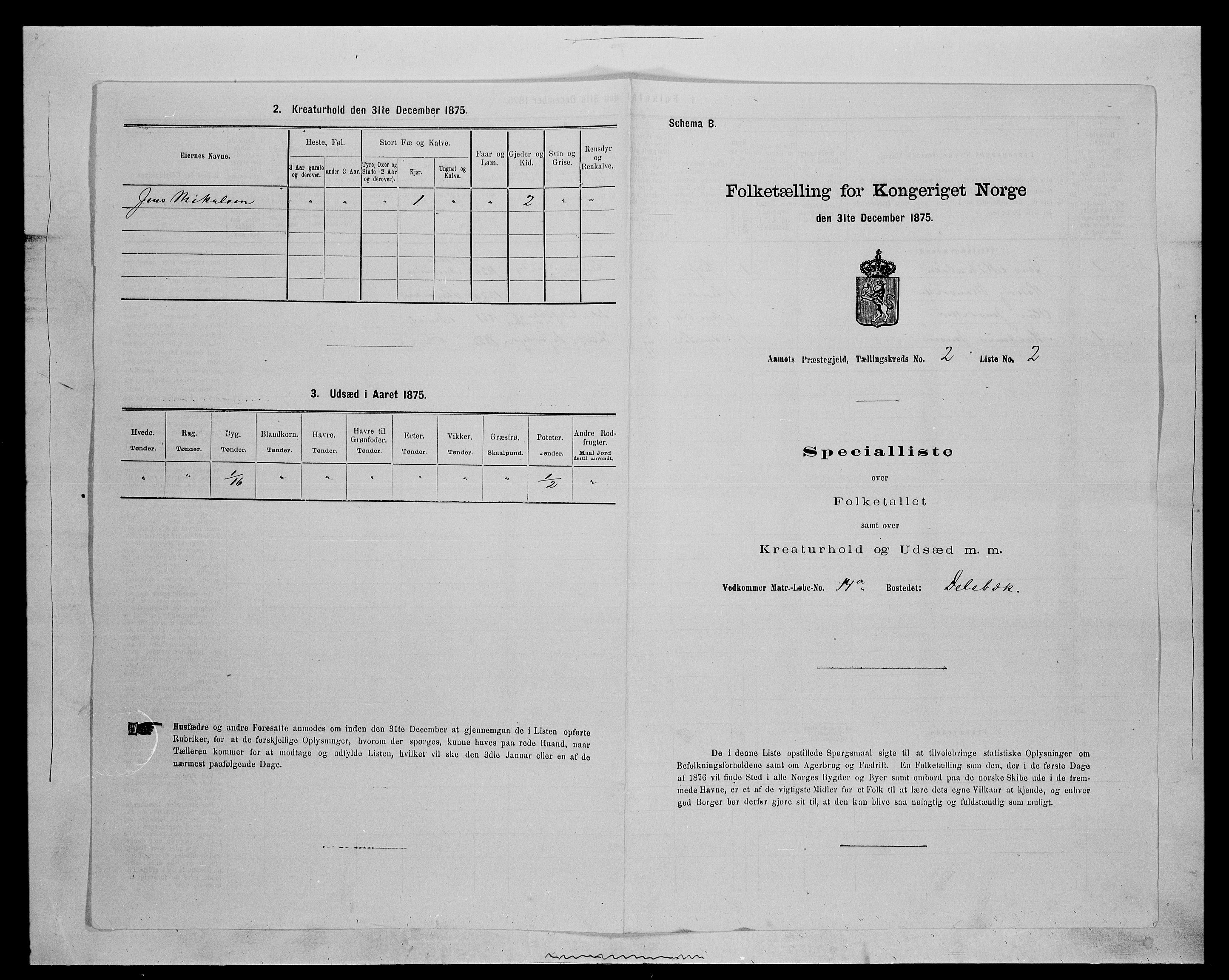 SAH, Folketelling 1875 for 0429P Åmot prestegjeld, 1875, s. 289