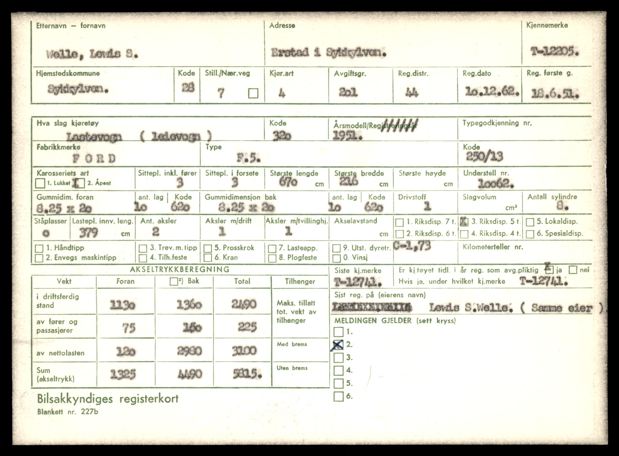 Møre og Romsdal vegkontor - Ålesund trafikkstasjon, AV/SAT-A-4099/F/Fe/L0033: Registreringskort for kjøretøy T 12151 - T 12474, 1927-1998, s. 1449