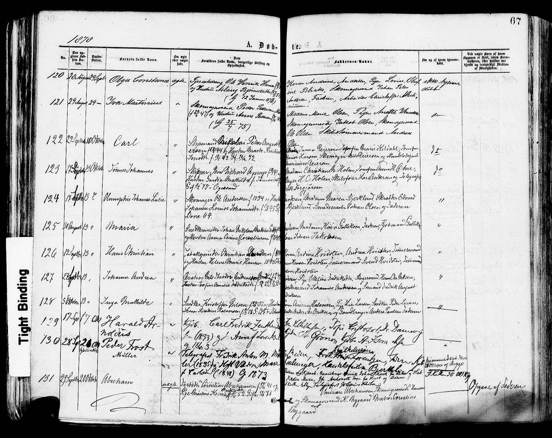 Tønsberg kirkebøker, AV/SAKO-A-330/F/Fa/L0010: Ministerialbok nr. I 10, 1874-1880, s. 67