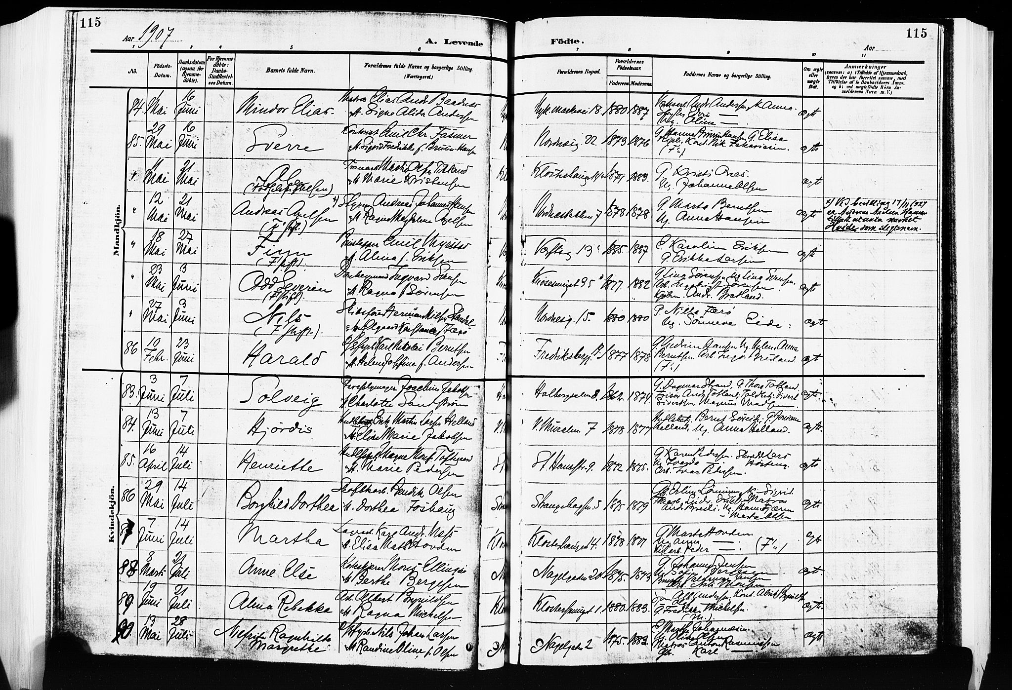Nykirken Sokneprestembete, AV/SAB-A-77101/H/Hab: Klokkerbok nr. B 5, 1904-1908, s. 115