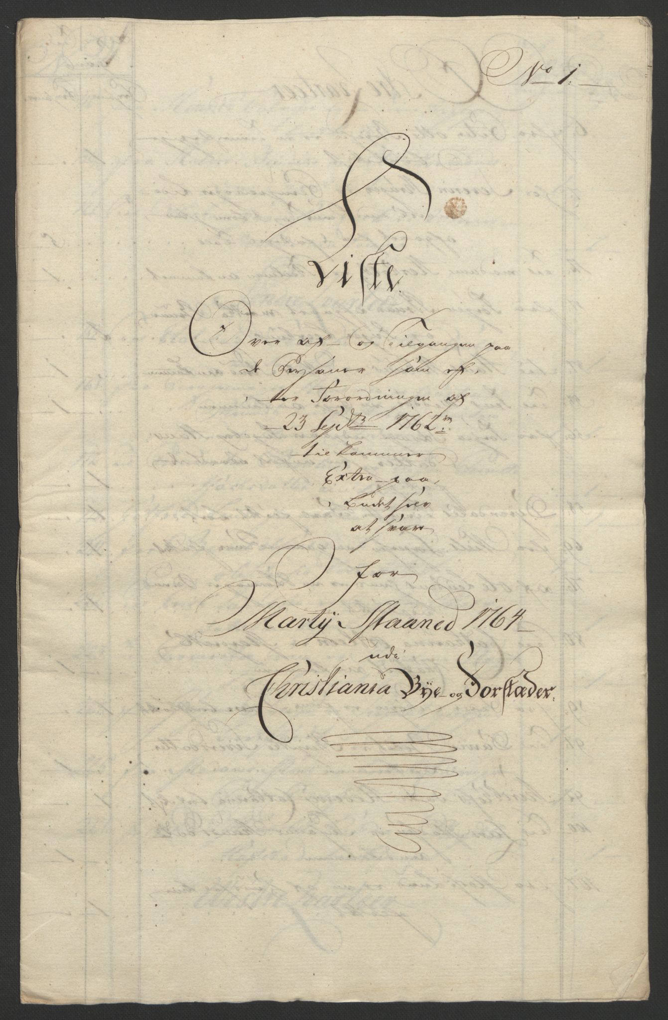 Rentekammeret inntil 1814, Reviderte regnskaper, Byregnskaper, AV/RA-EA-4066/R/Re/L0072/0001: [E13] Kontribusjonsregnskap / Ekstraskatt, 1763-1764, s. 297