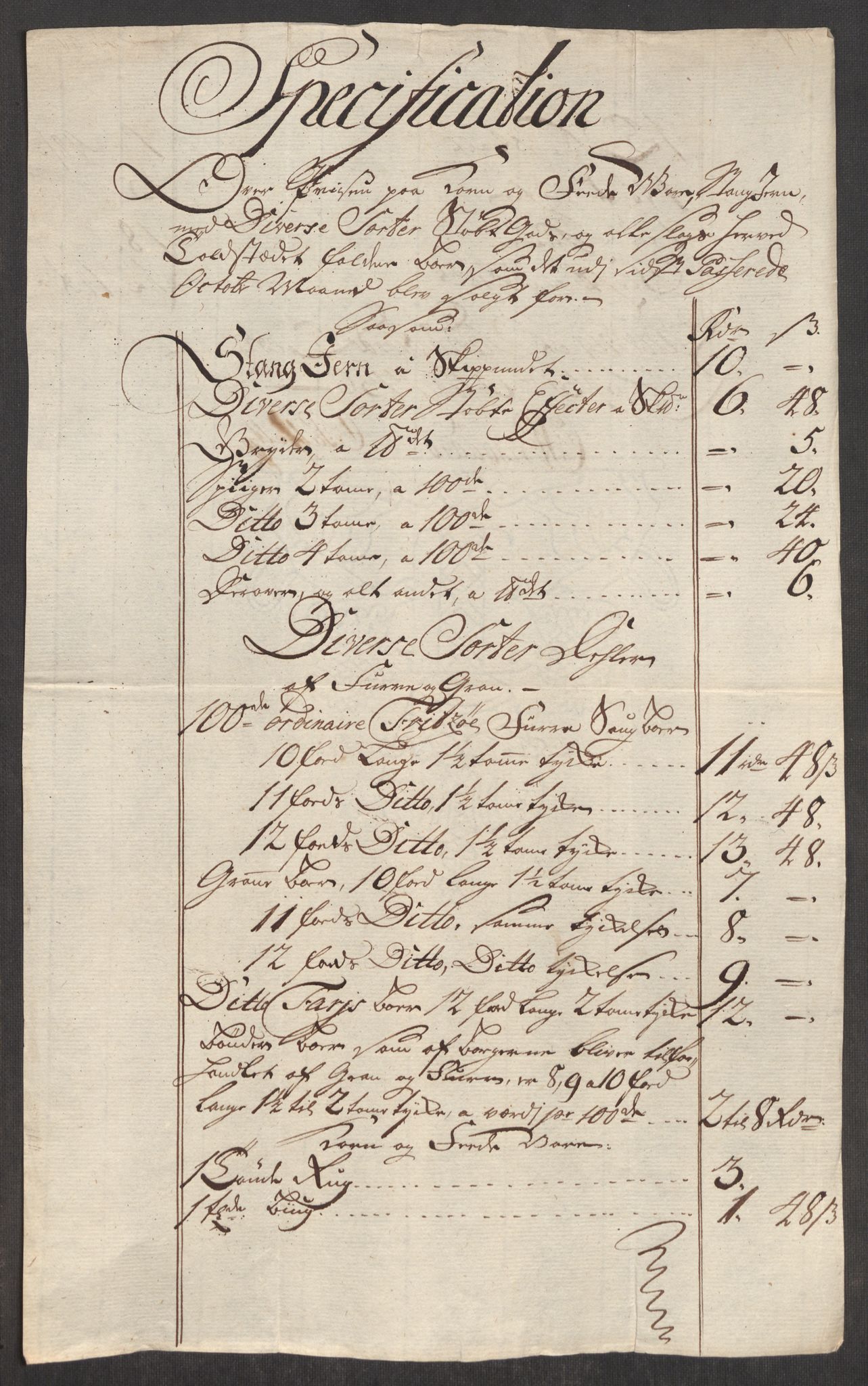 Rentekammeret inntil 1814, Realistisk ordnet avdeling, RA/EA-4070/Oe/L0001: [Ø1]: Priskuranter, 1712-1739, s. 371