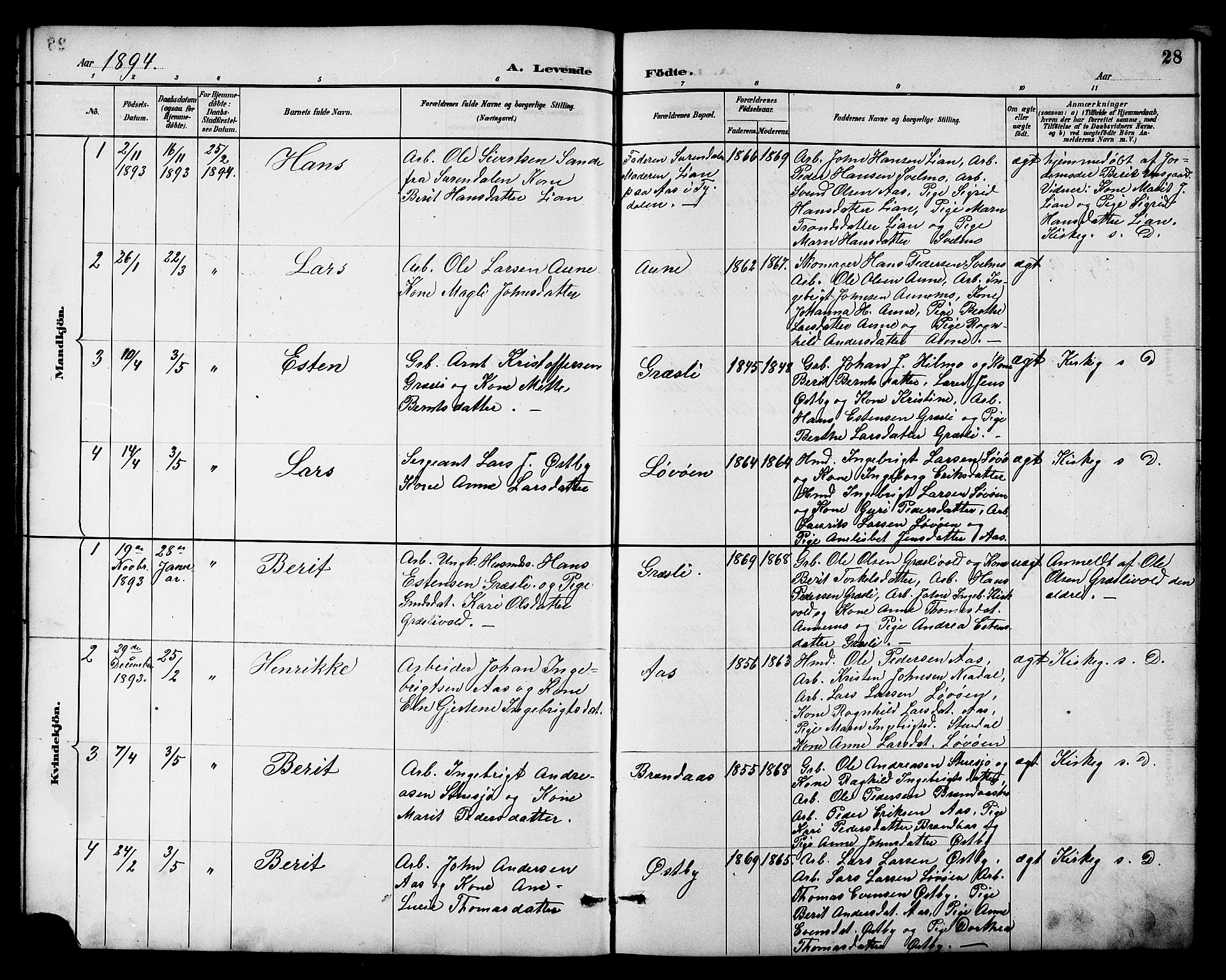 Ministerialprotokoller, klokkerbøker og fødselsregistre - Sør-Trøndelag, SAT/A-1456/698/L1167: Klokkerbok nr. 698C04, 1888-1907, s. 28