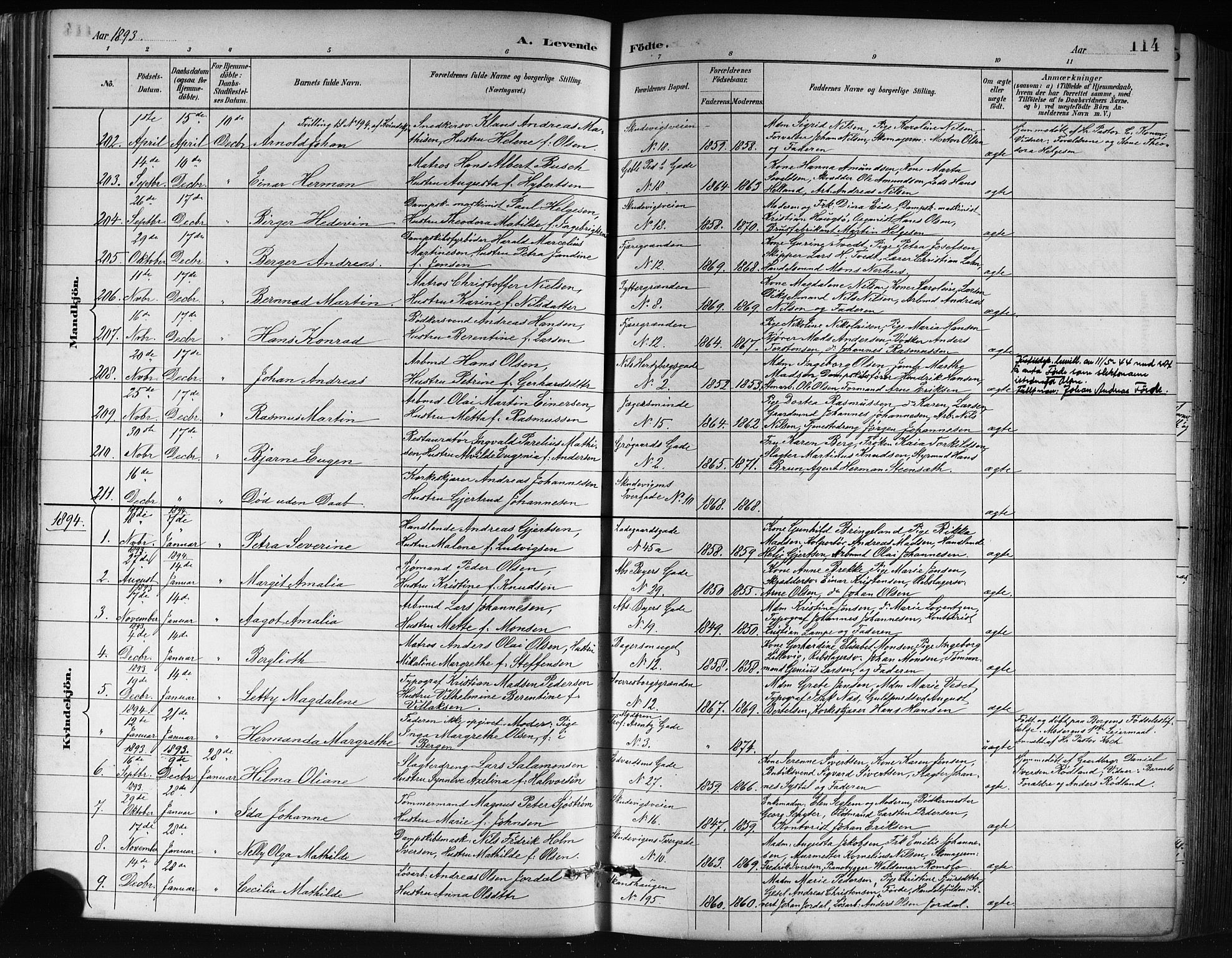Sandviken Sokneprestembete, AV/SAB-A-77601/H/Hb/L0002: Klokkerbok nr. A 3, 1888-1902, s. 114