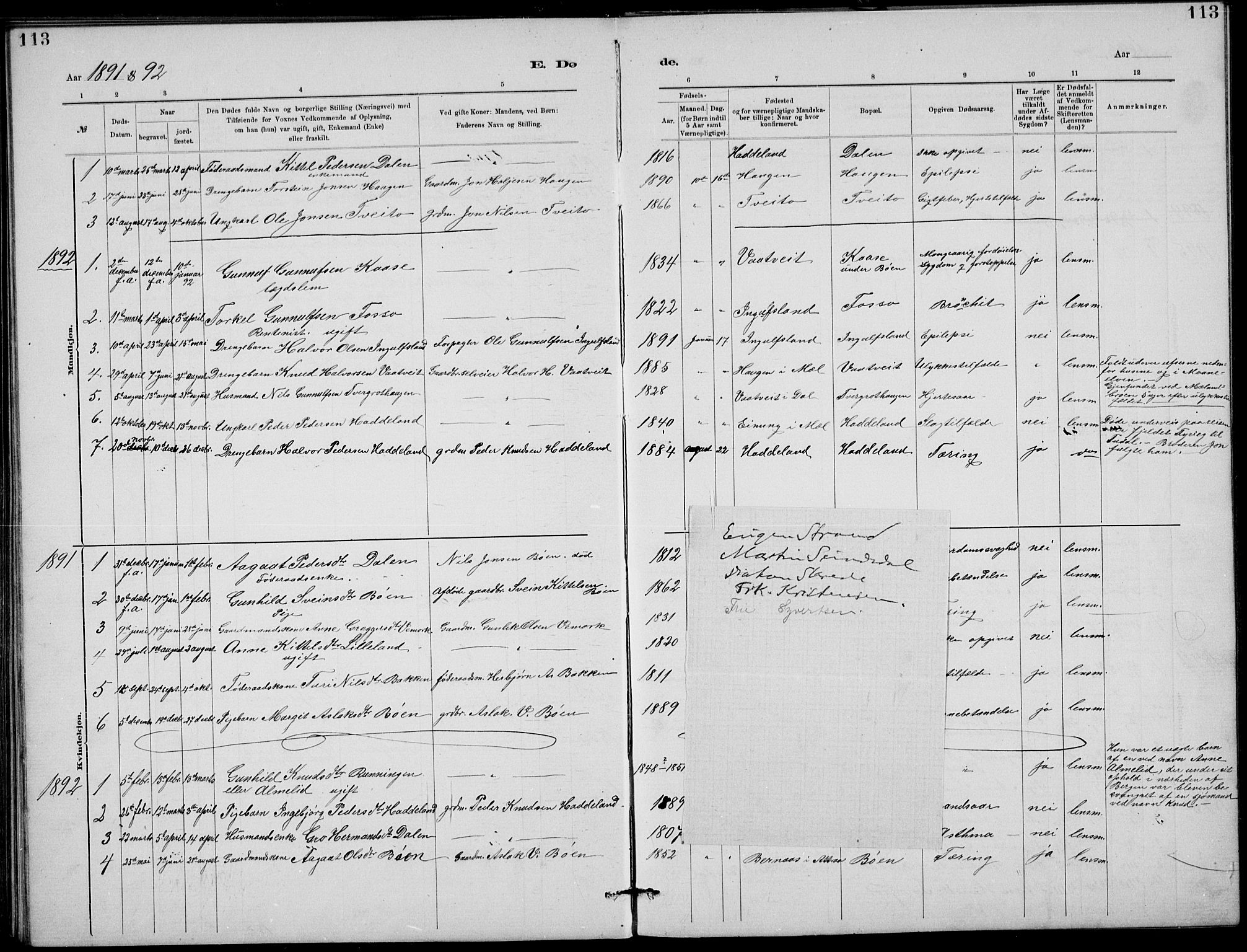 Rjukan kirkebøker, AV/SAKO-A-294/G/Ga/L0001: Klokkerbok nr. 1, 1880-1914, s. 113