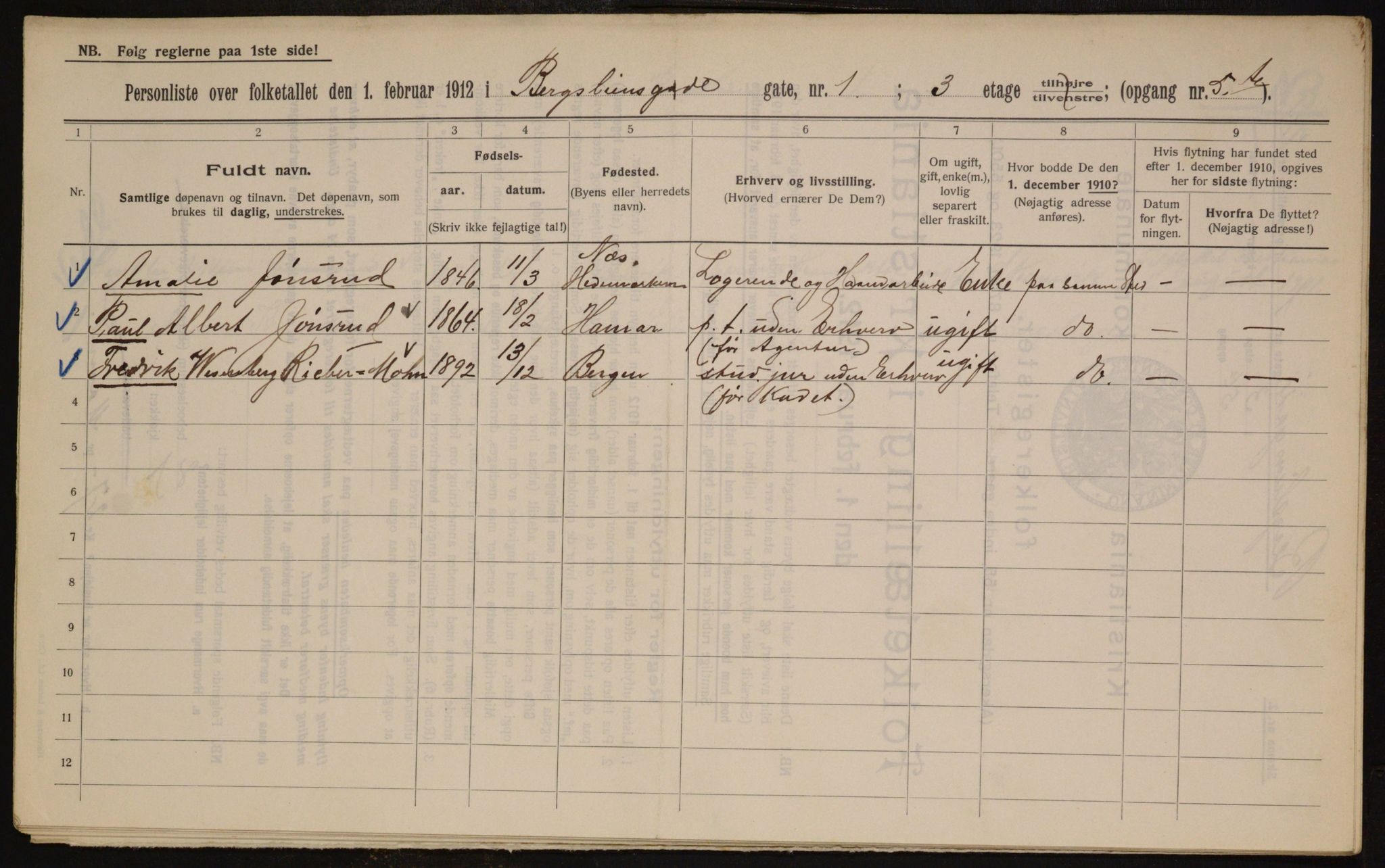 OBA, Kommunal folketelling 1.2.1912 for Kristiania, 1912, s. 4006