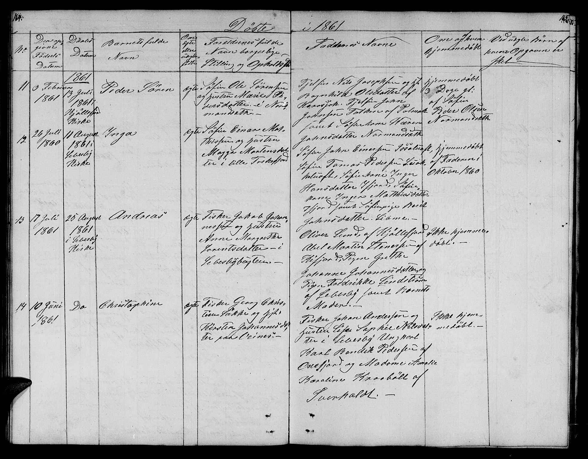 Lebesby sokneprestkontor, SATØ/S-1353/H/Hb/L0001klokker: Klokkerbok nr. 1, 1846-1862, s. 164-165