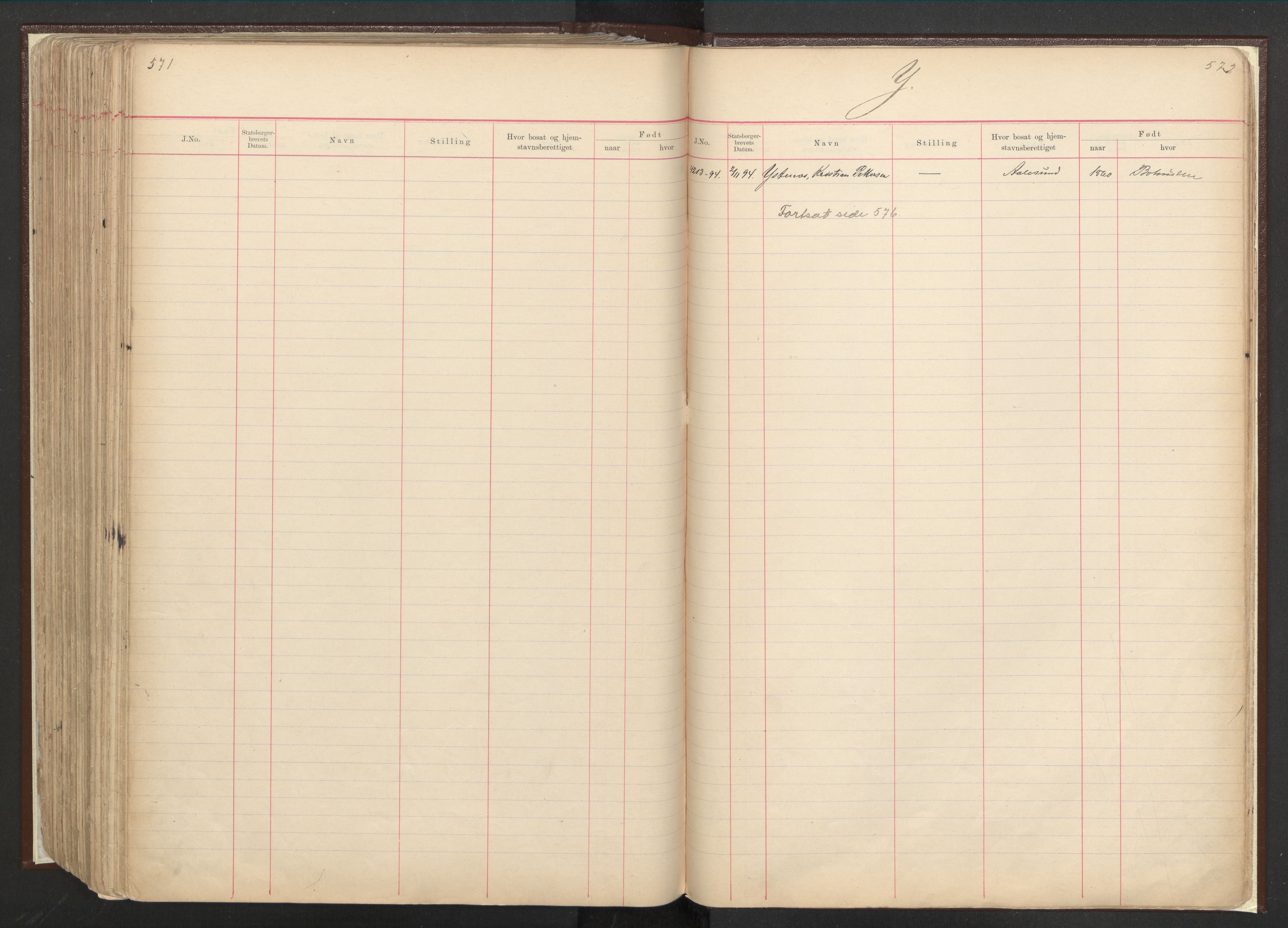 Justisdepartementet, 3. politikontor P3, AV/RA-S-1051/C/Cc/L0001: Journal over statsborgersaker, 1891-1946, s. 571-572