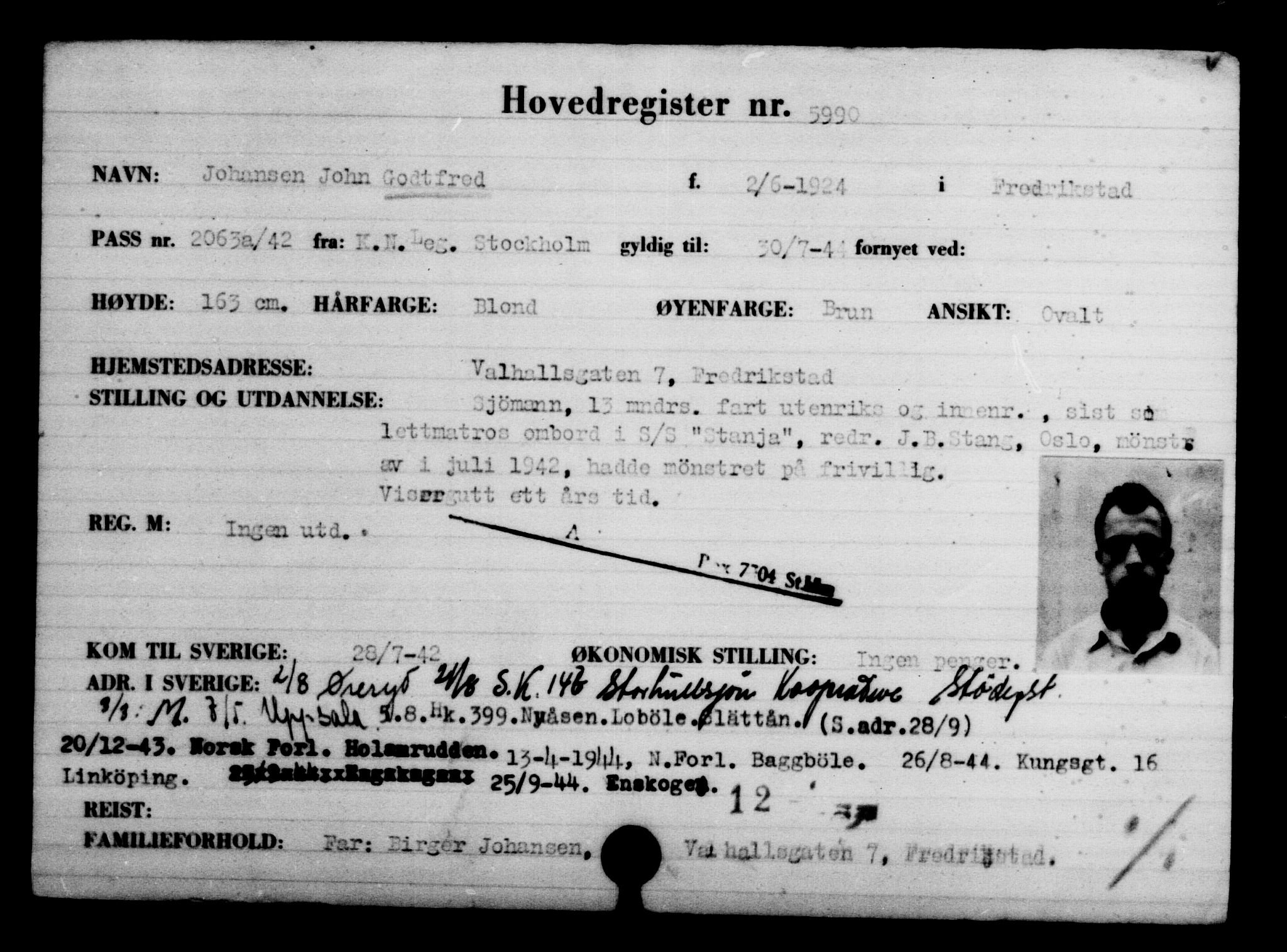 Utenriksstasjonene, Legasjonen i Stockholm, Flyktningkontoret, AV/RA-S-6753/V/Va/L0004: Kjesäterkartoteket, flyktninger med registreringsnr. 3496-6610, 1940-1945, s. 2914