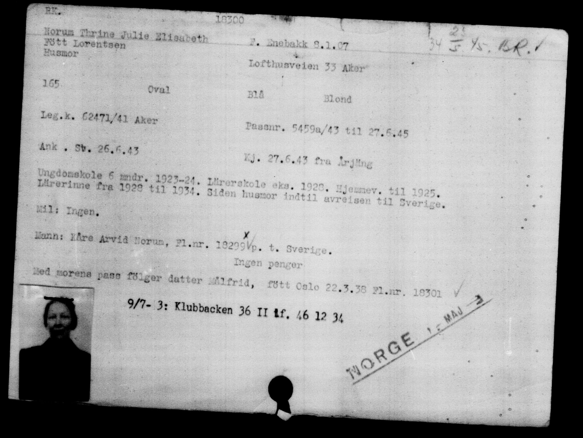 Utenriksstasjonene, Legasjonen i Stockholm, Flyktningkontoret, AV/RA-S-6753/V/Va/L0008: Kjesäterkartoteket, flyktninger med registreringsnr. 15700-18547, 1940-1945, s. 2918