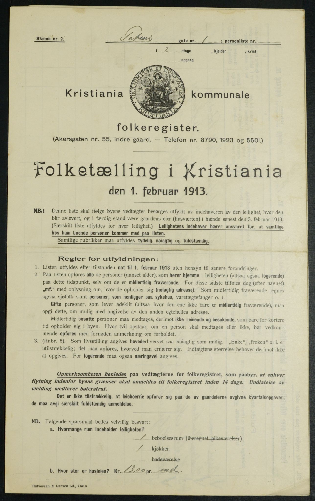 OBA, Kommunal folketelling 1.2.1913 for Kristiania, 1913, s. 115299