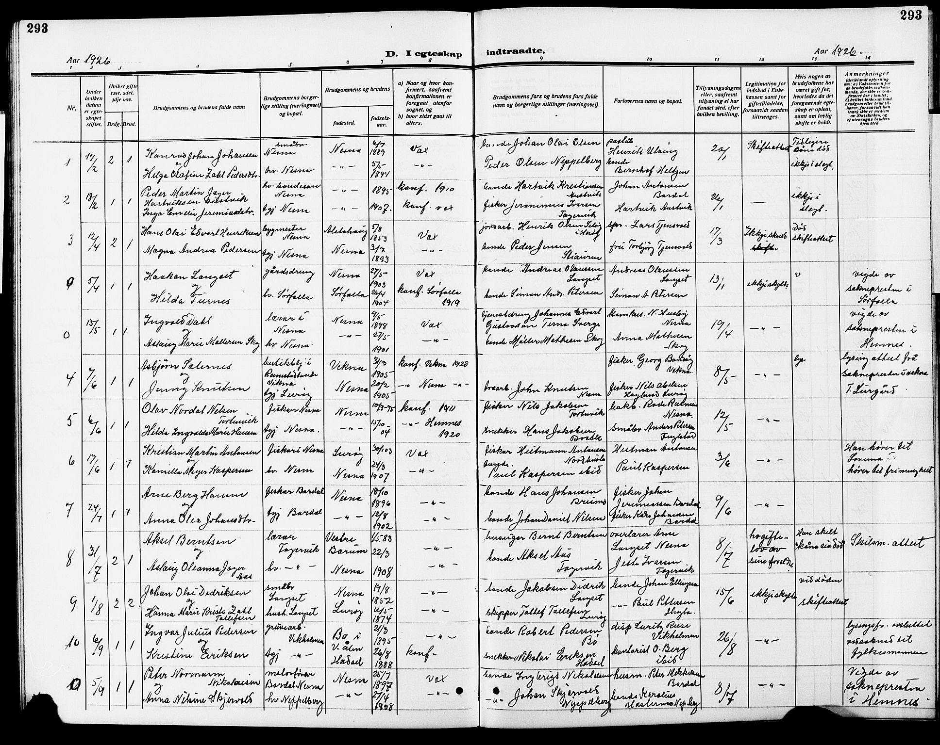 Ministerialprotokoller, klokkerbøker og fødselsregistre - Nordland, AV/SAT-A-1459/838/L0560: Klokkerbok nr. 838C07, 1910-1928, s. 293