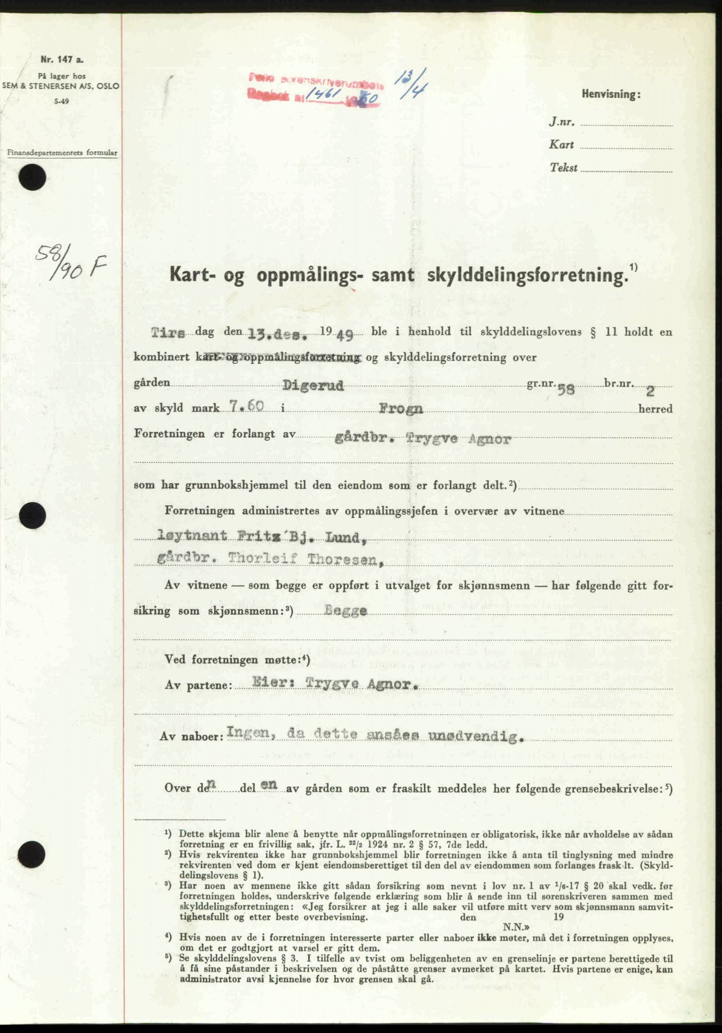 Follo sorenskriveri, SAO/A-10274/G/Ga/Gaa/L0092: Pantebok nr. I 92, 1950-1950, Dagboknr: 1461/1950