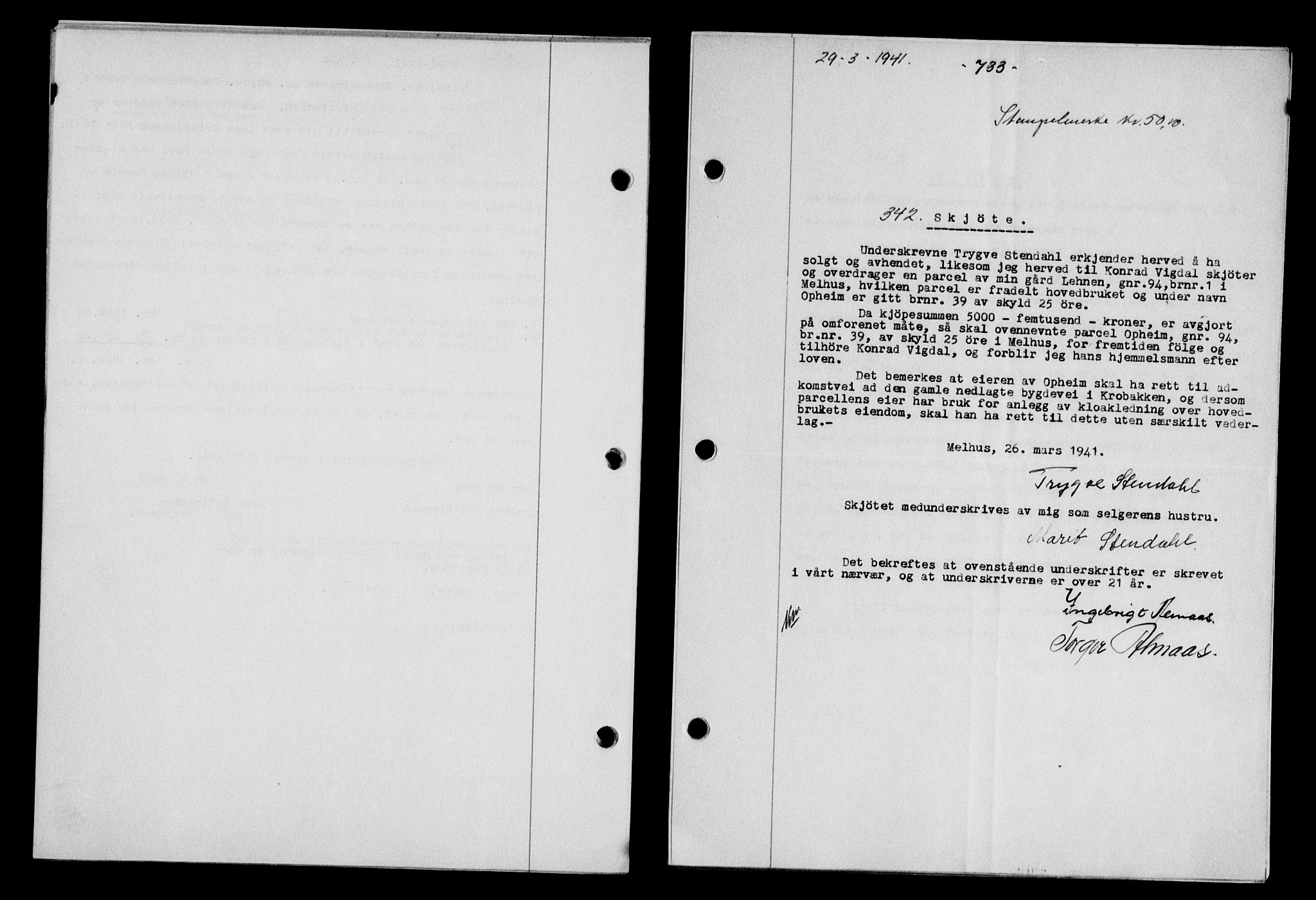 Gauldal sorenskriveri, SAT/A-0014/1/2/2C/L0052: Pantebok nr. 57, 1940-1941, Dagboknr: 342/1941