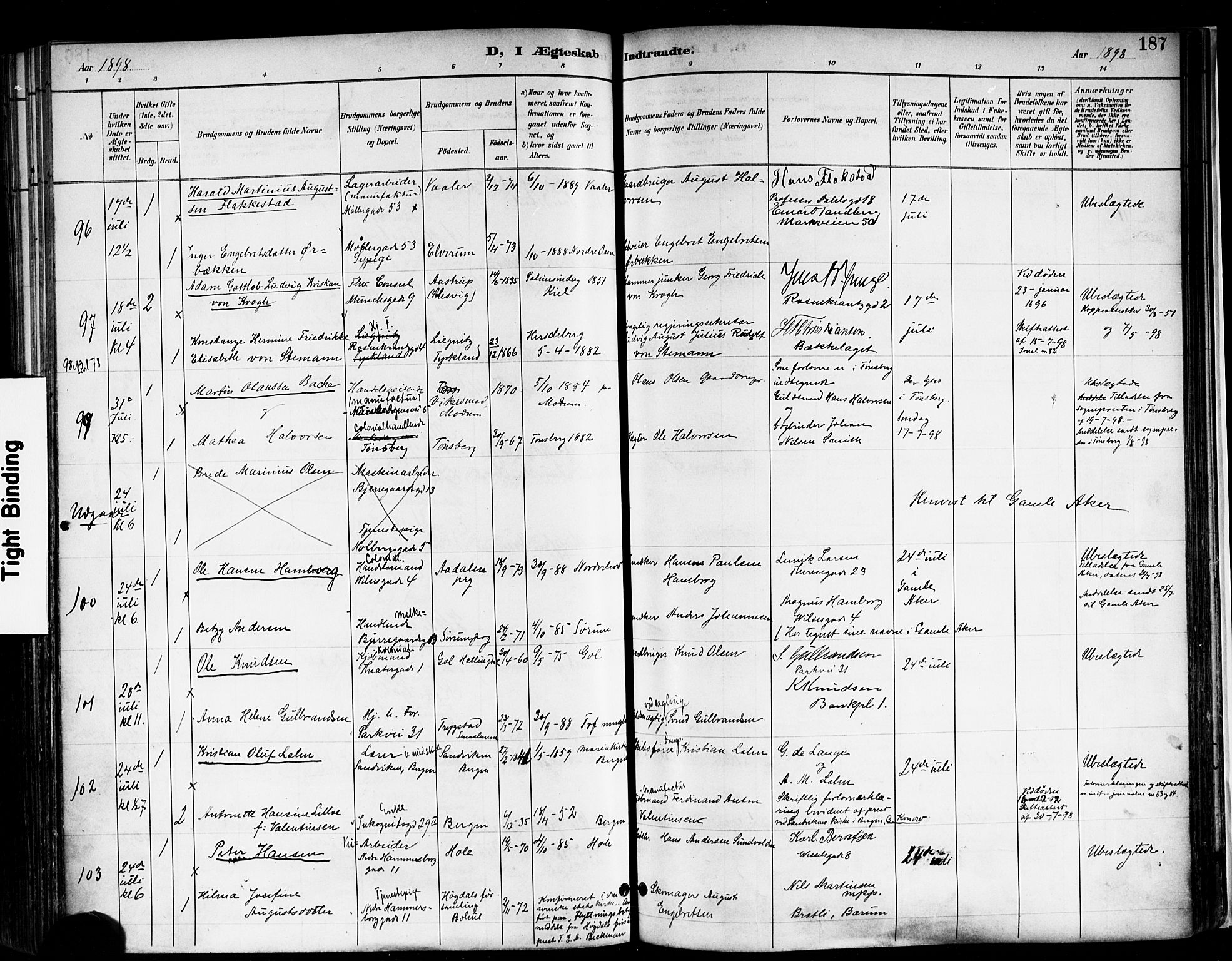 Trefoldighet prestekontor Kirkebøker, AV/SAO-A-10882/F/Fc/L0004: Ministerialbok nr. III 4, 1891-1900, s. 187
