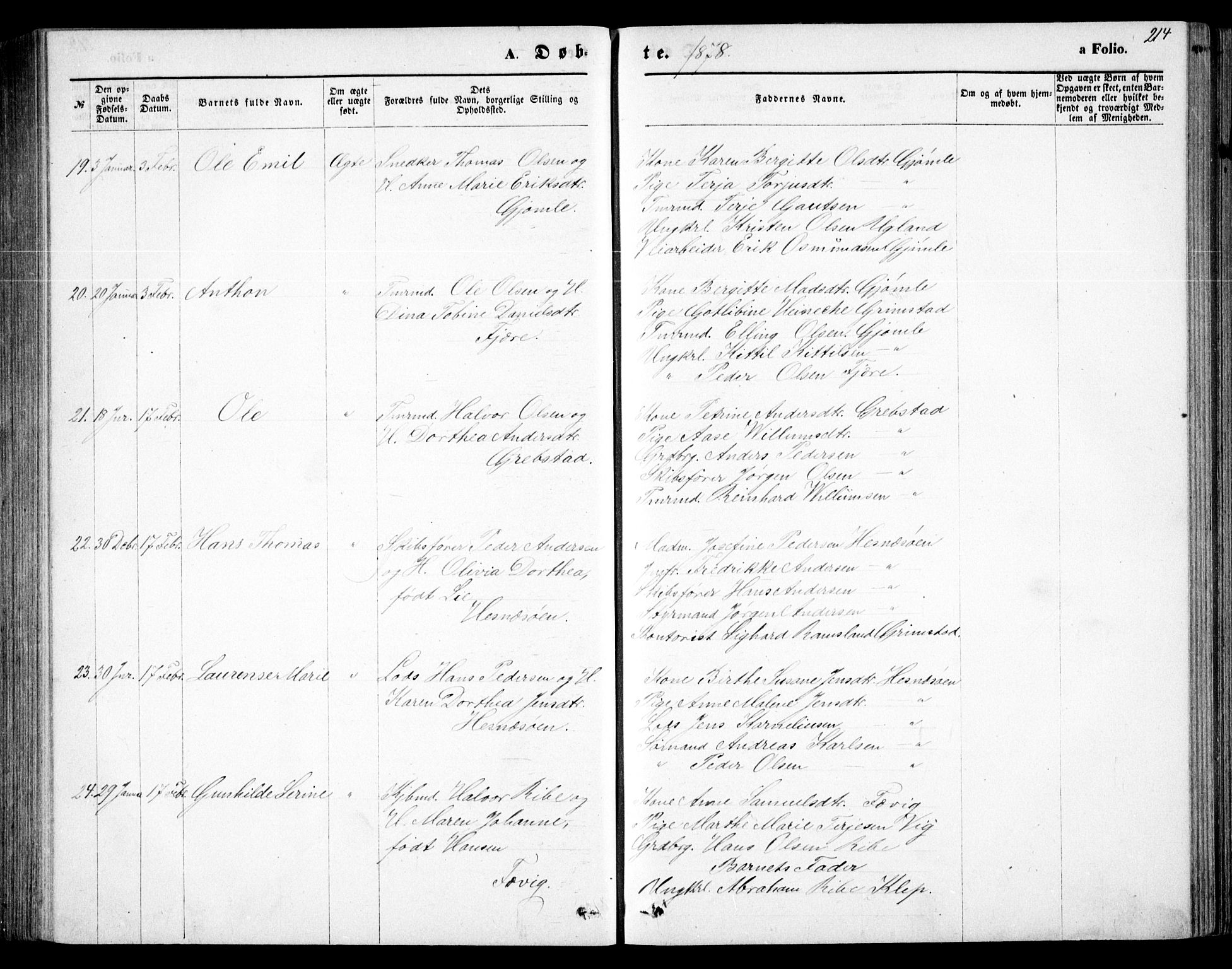 Fjære sokneprestkontor, AV/SAK-1111-0011/F/Fb/L0010: Klokkerbok nr. B 10, 1871-1880, s. 214
