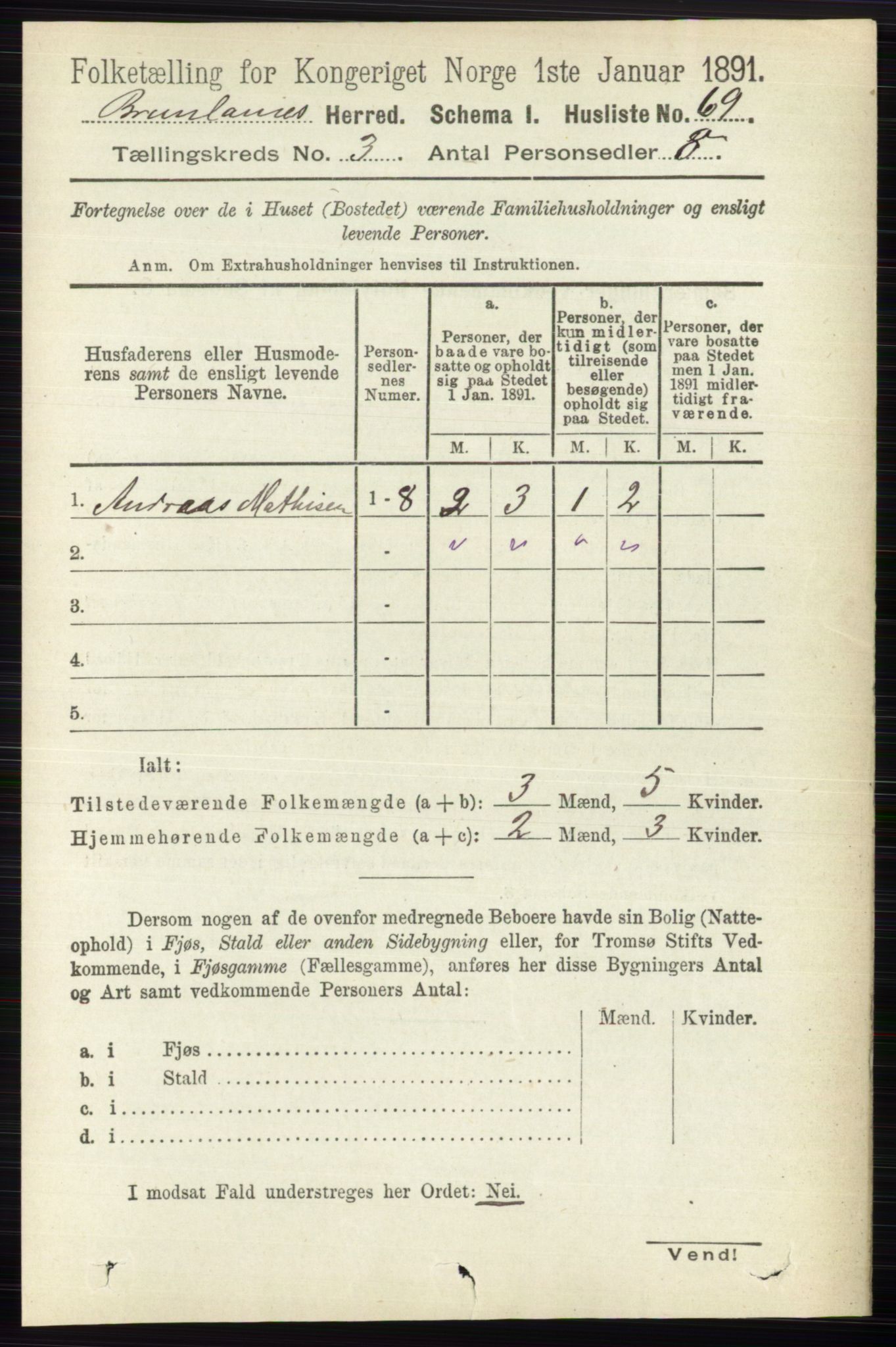 RA, Folketelling 1891 for 0726 Brunlanes herred, 1891, s. 1347