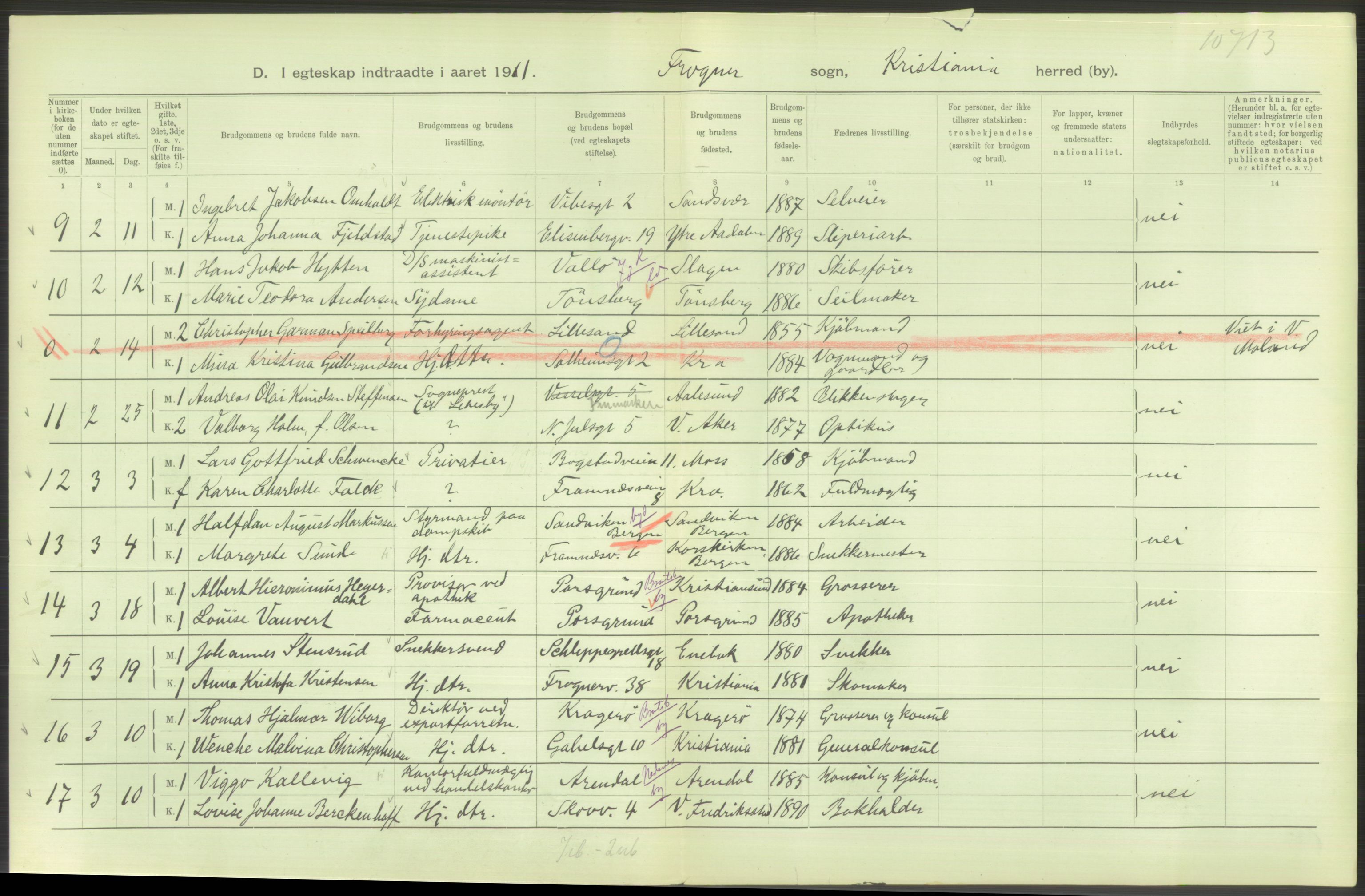 Statistisk sentralbyrå, Sosiodemografiske emner, Befolkning, AV/RA-S-2228/D/Df/Dfb/Dfba/L0008: Kristiania: Gifte, 1911, s. 390