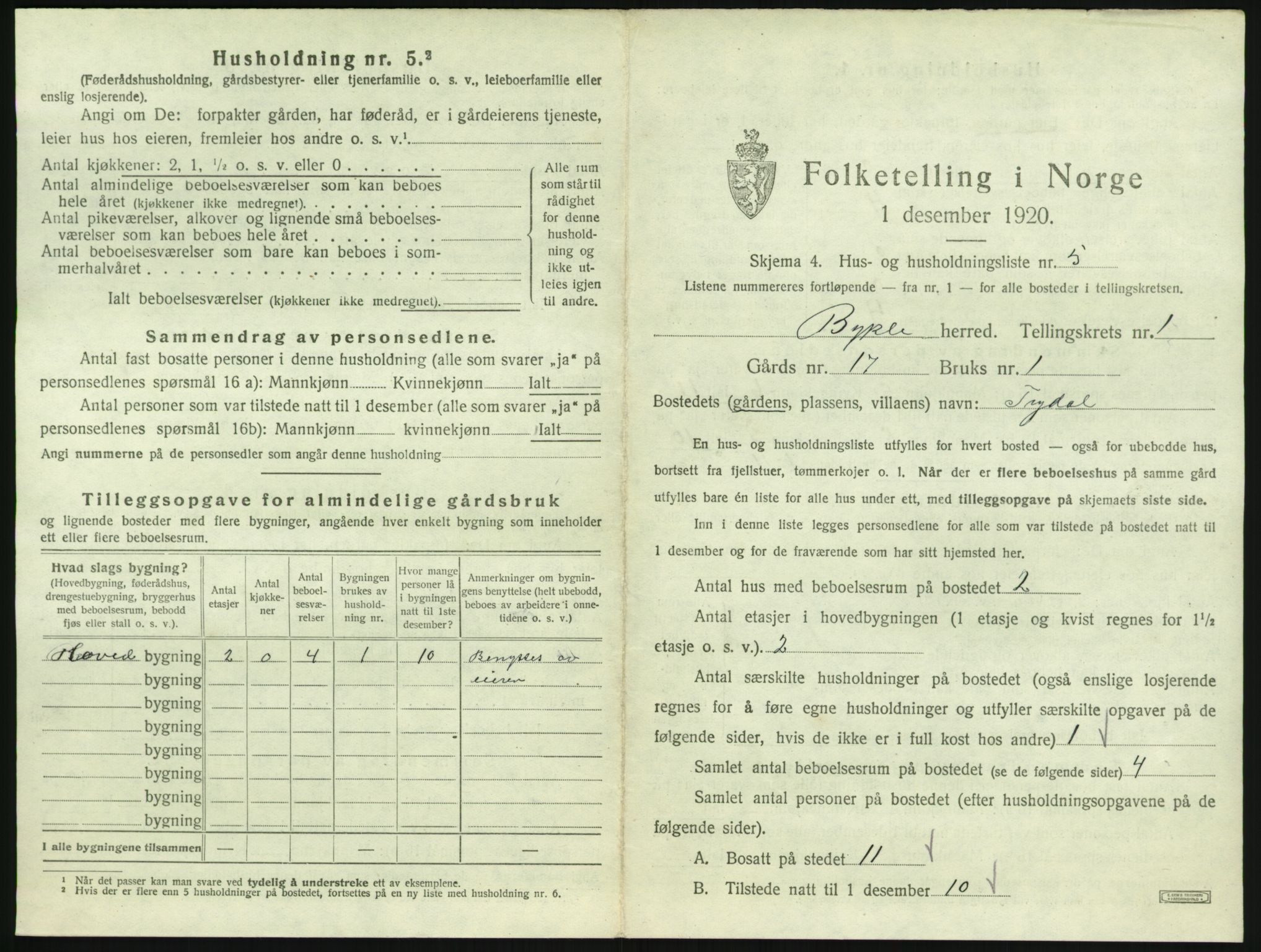 SAK, Folketelling 1920 for 0941 Bykle herred, 1920, s. 29