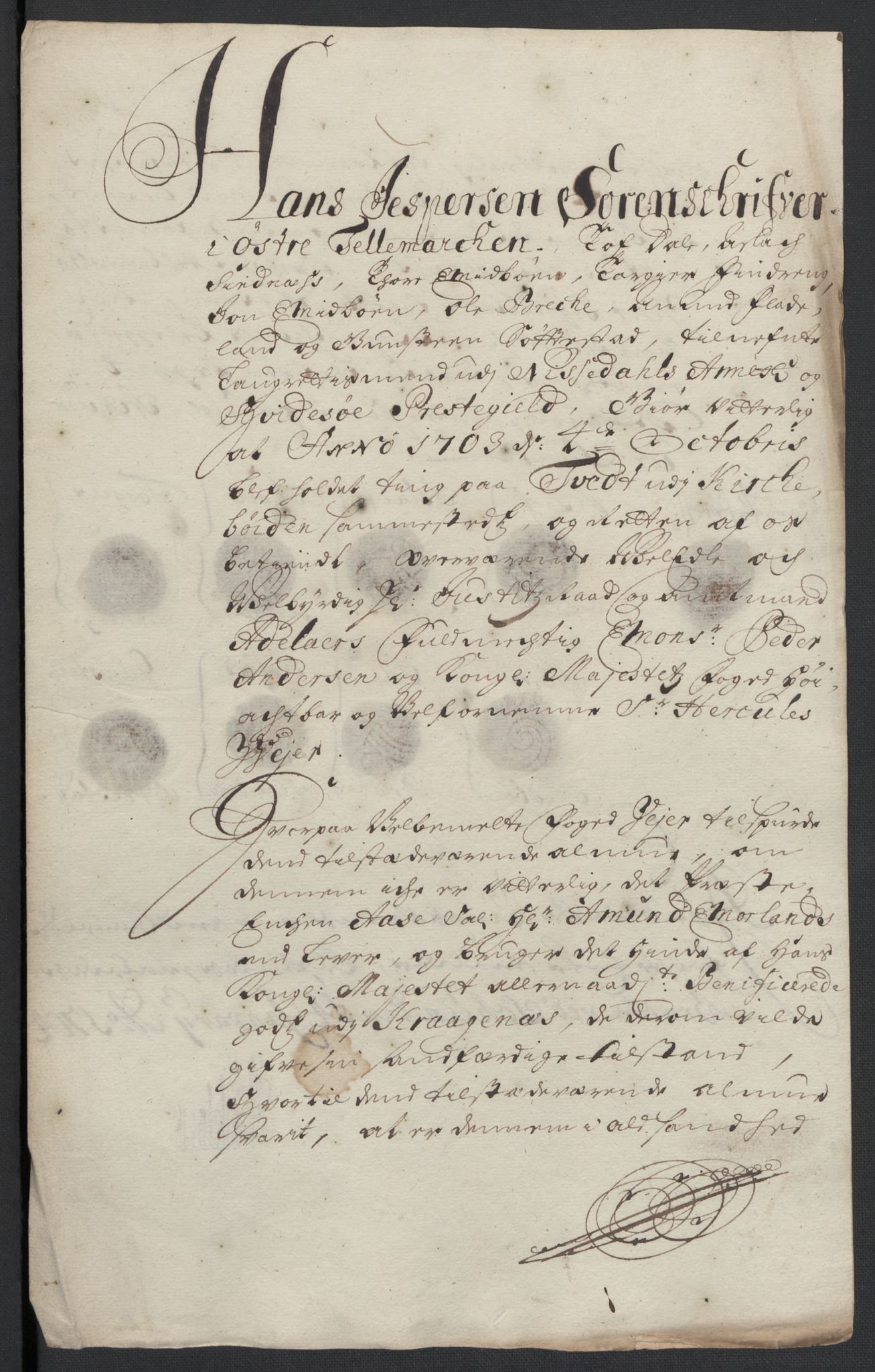 Rentekammeret inntil 1814, Reviderte regnskaper, Fogderegnskap, AV/RA-EA-4092/R36/L2110: Fogderegnskap Øvre og Nedre Telemark og Bamble, 1703, s. 6