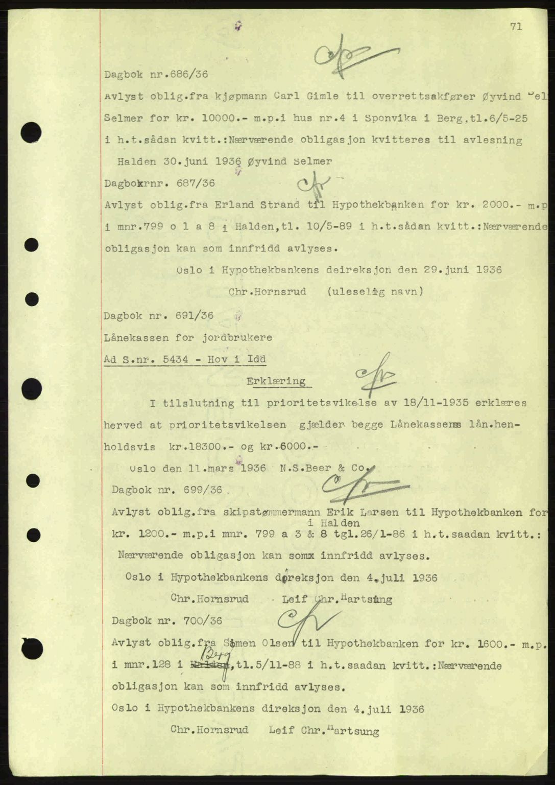 Idd og Marker sorenskriveri, AV/SAO-A-10283/G/Gb/Gbc/L0001: Pantebok nr. B1-3, 1936-1939, Dagboknr: 686/1936