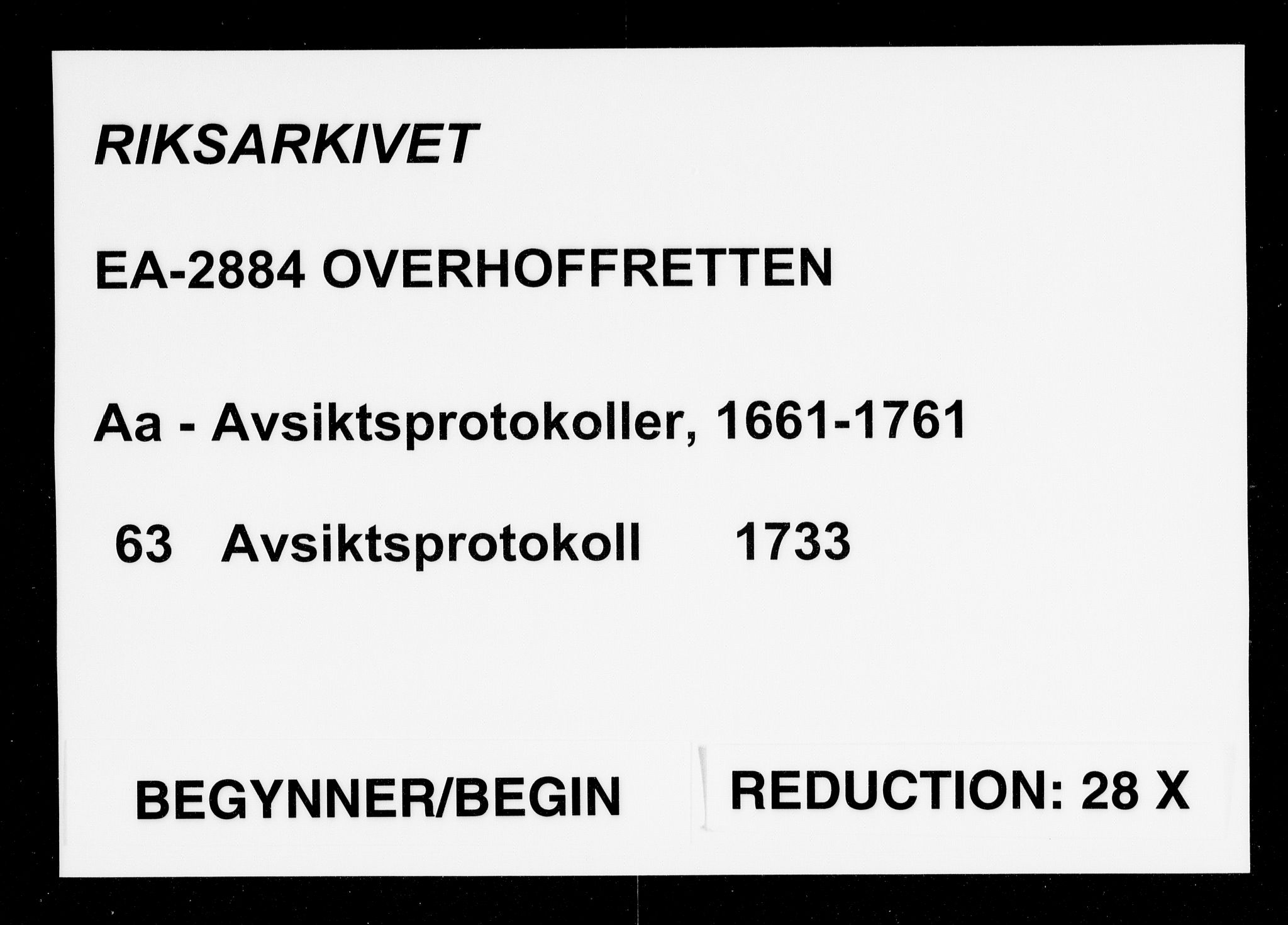 Overhoffretten 1667-1797, RA/EA-2884/Aa/L0063: Avsiktsprotokoll, 1733