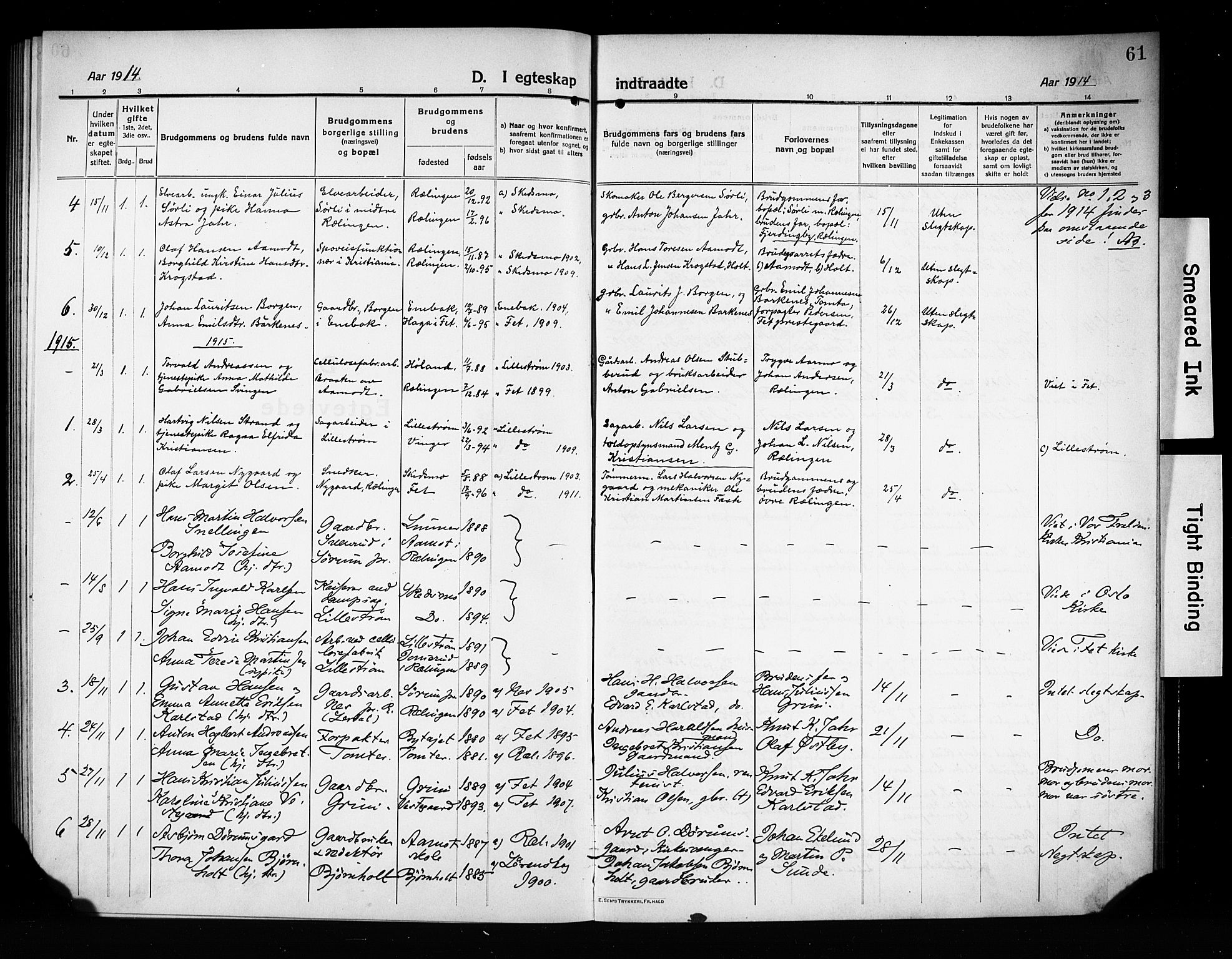 Fet prestekontor Kirkebøker, AV/SAO-A-10370a/G/Gb/L0006: Klokkerbok nr. II 6, 1914-1925, s. 61