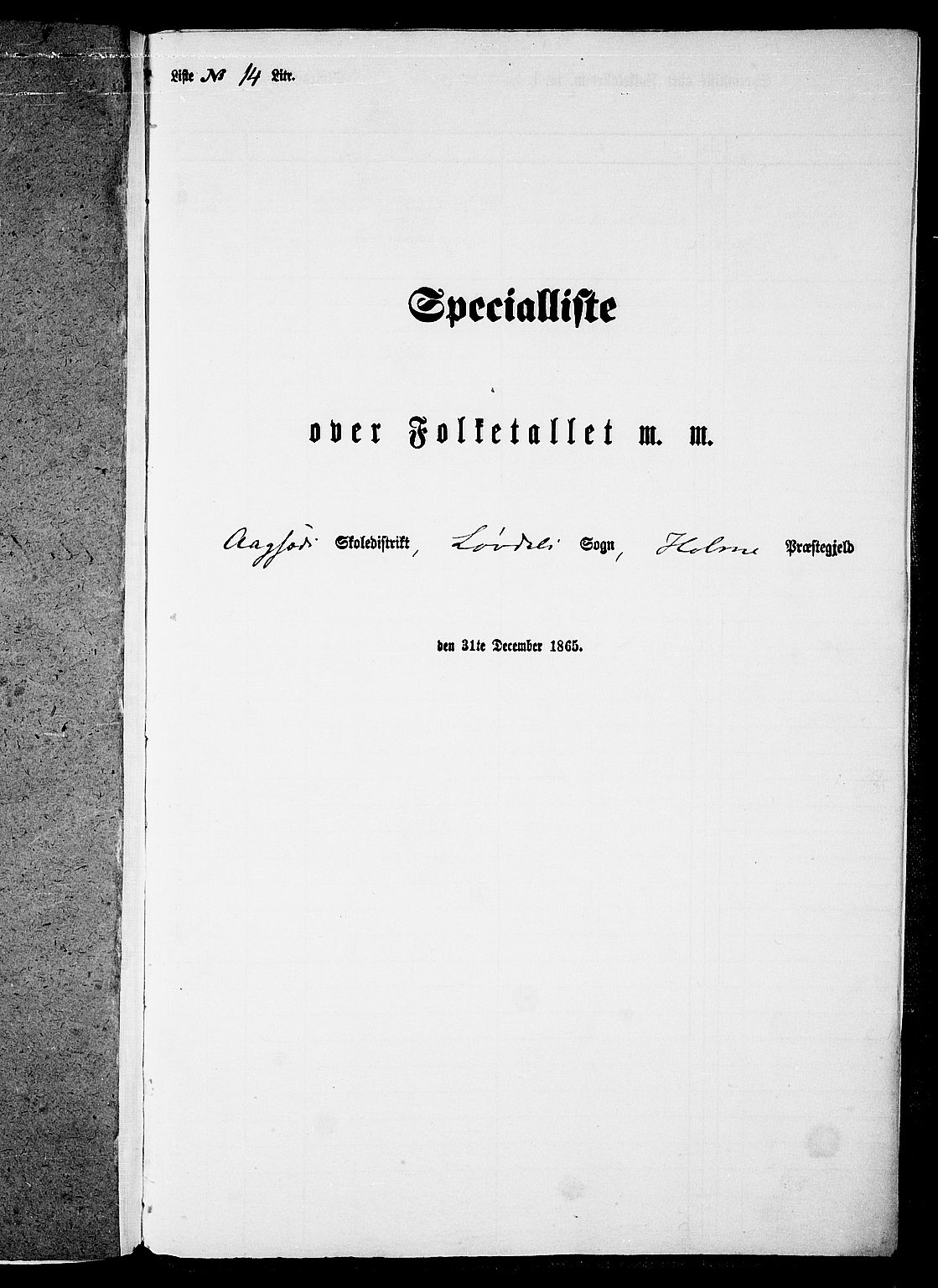 RA, Folketelling 1865 for 1020P Holum prestegjeld, 1865, s. 172