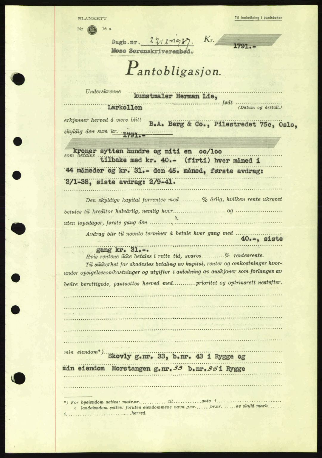 Moss sorenskriveri, SAO/A-10168: Pantebok nr. B4, 1937-1938, Dagboknr: 2212/1937