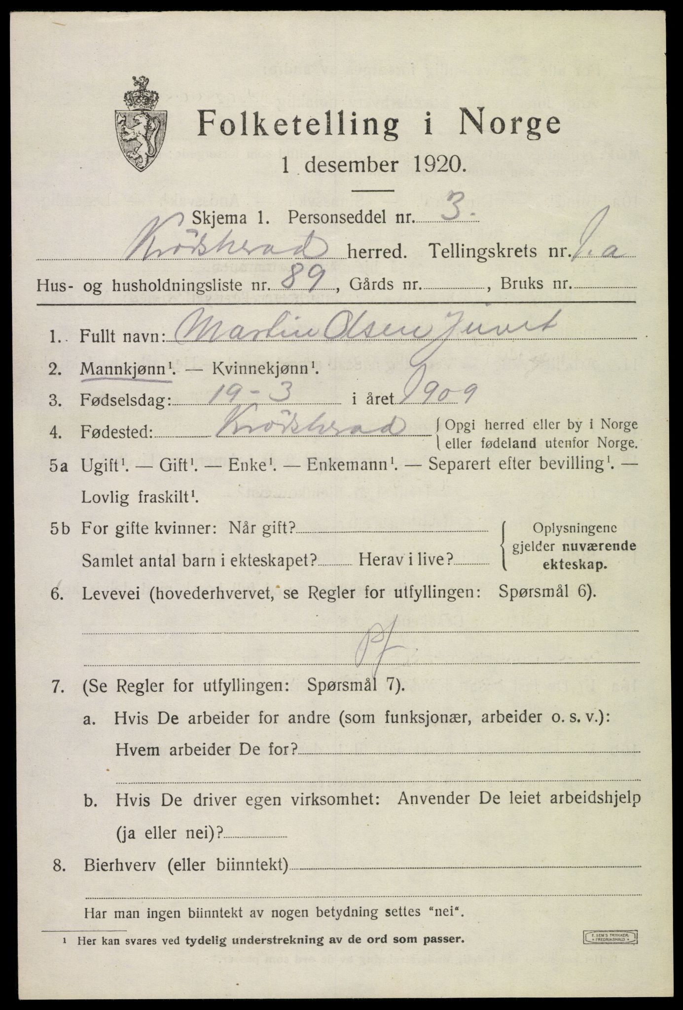 SAKO, Folketelling 1920 for 0622 Krødsherad herred, 1920, s. 2011