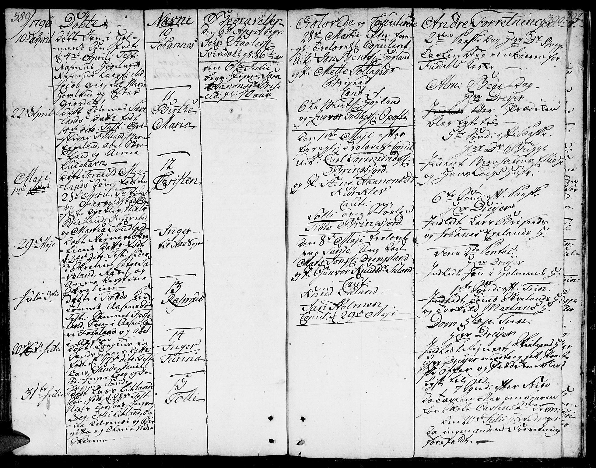 Herad sokneprestkontor, AV/SAK-1111-0018/F/Fa/Faa/L0001: Ministerialbok nr. A 1 /1, 1768-1799, s. 389-390