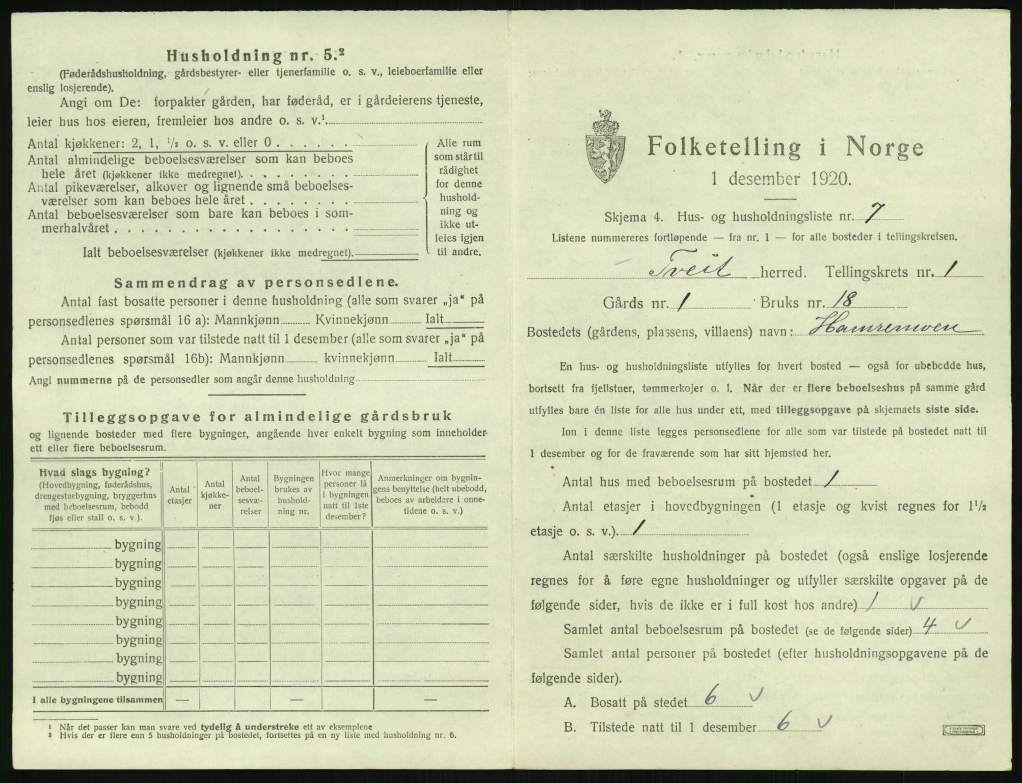 SAK, Folketelling 1920 for 1013 Tveit herred, 1920, s. 56