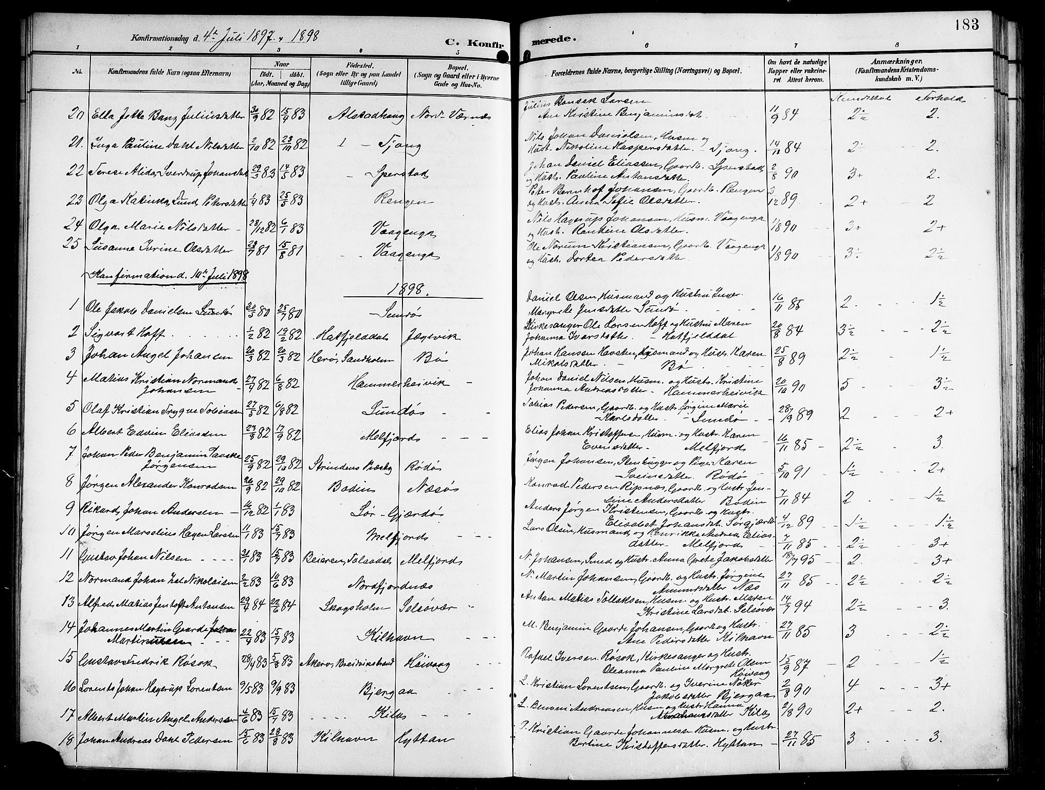 Ministerialprotokoller, klokkerbøker og fødselsregistre - Nordland, SAT/A-1459/841/L0621: Klokkerbok nr. 841C05, 1897-1923, s. 183