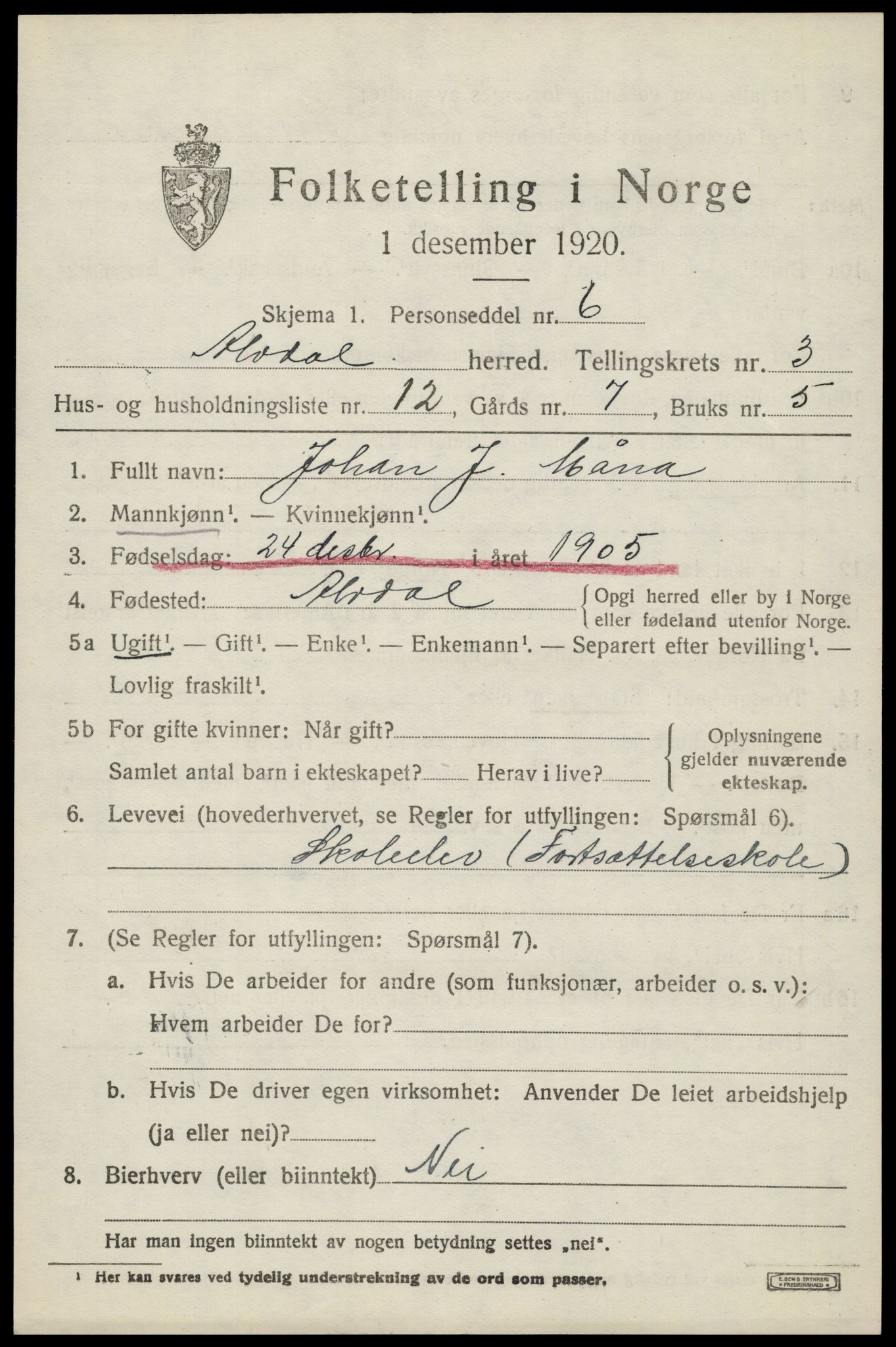 SAH, Folketelling 1920 for 0438 Alvdal herred, 1920, s. 1820