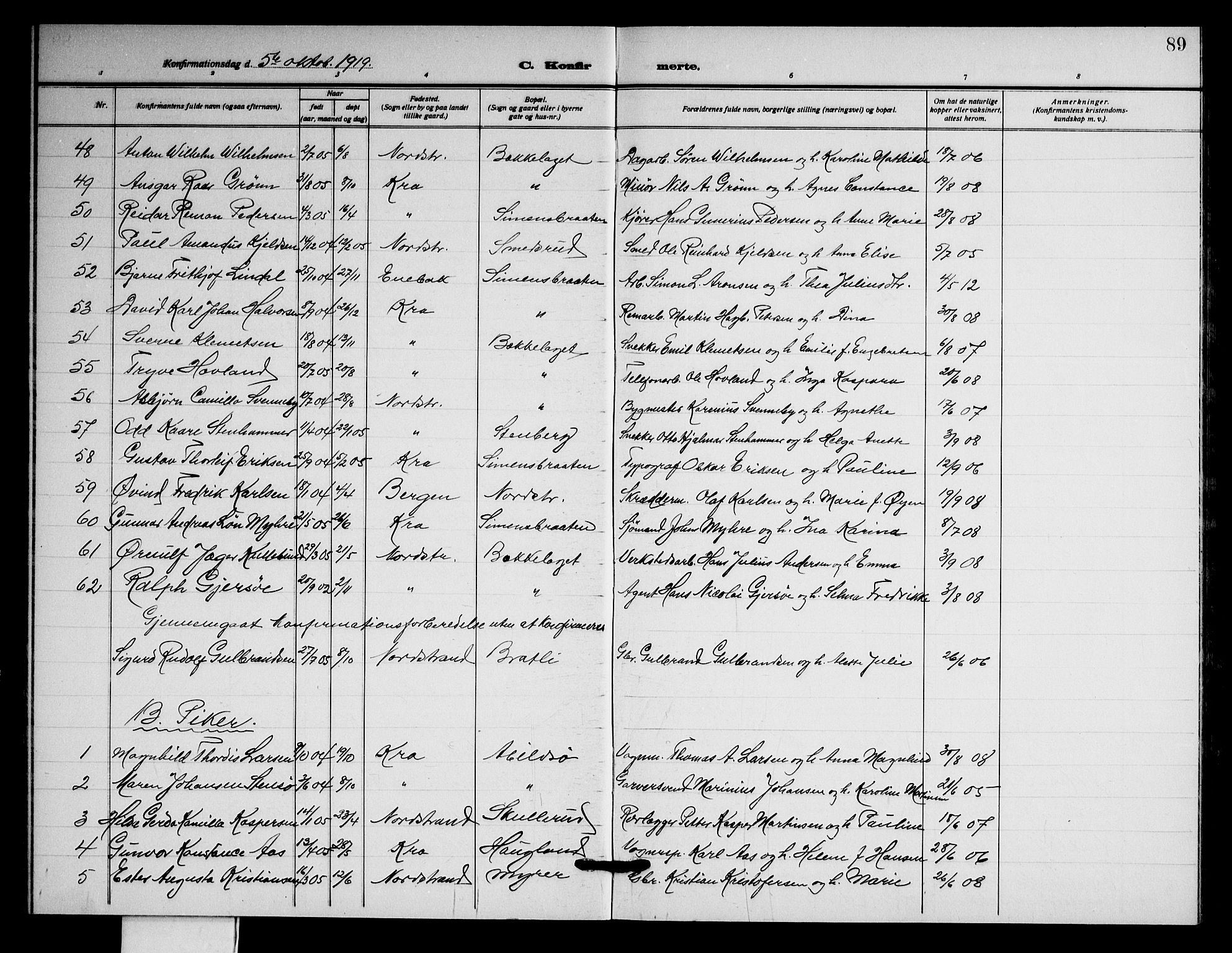 Nordstrand prestekontor Kirkebøker, AV/SAO-A-10362a/G/Ga/L0002: Klokkerbok nr. I 2, 1918-1925, s. 89
