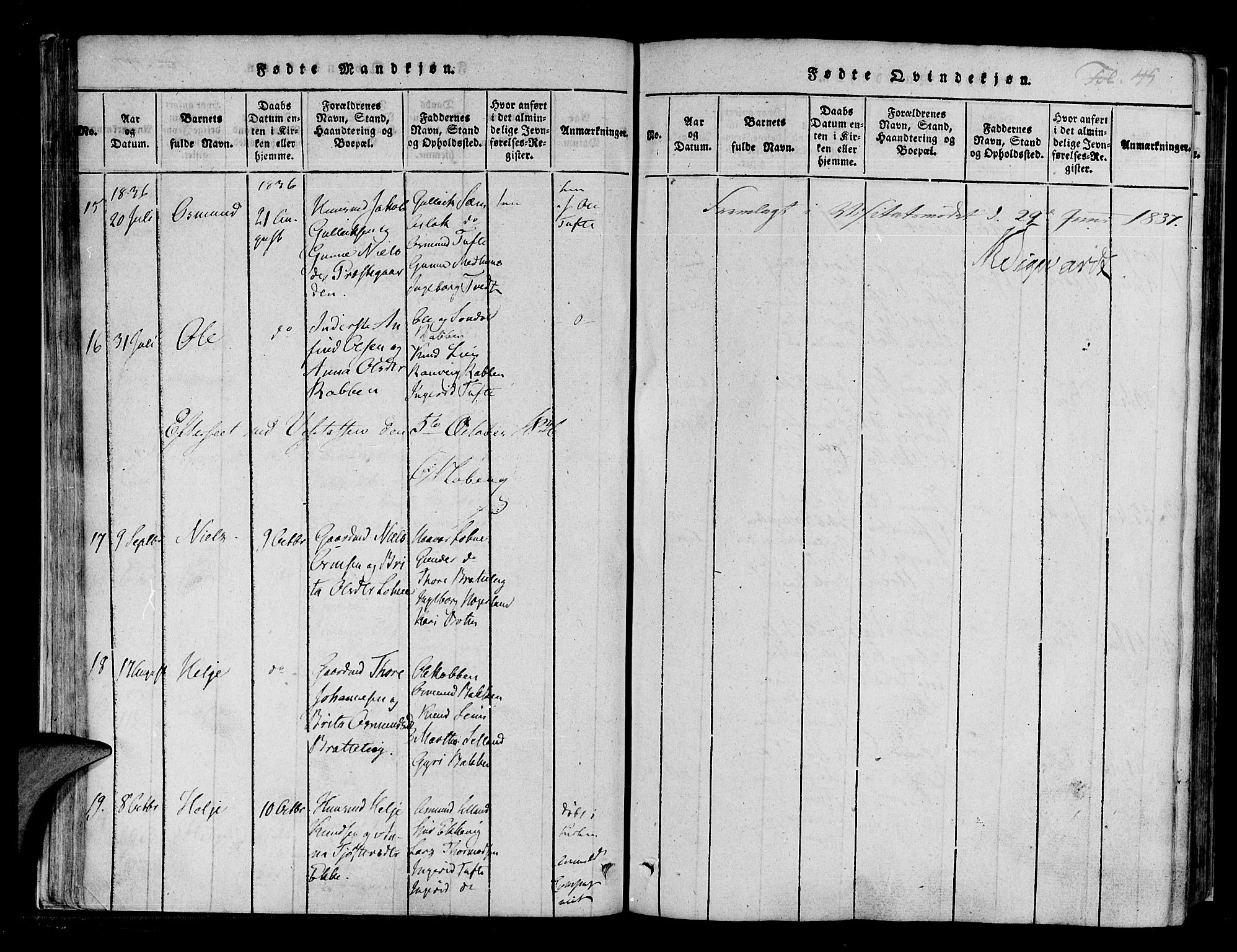 Røldal sokneprestembete, AV/SAB-A-100247: Ministerialbok nr. A 2, 1817-1856, s. 45