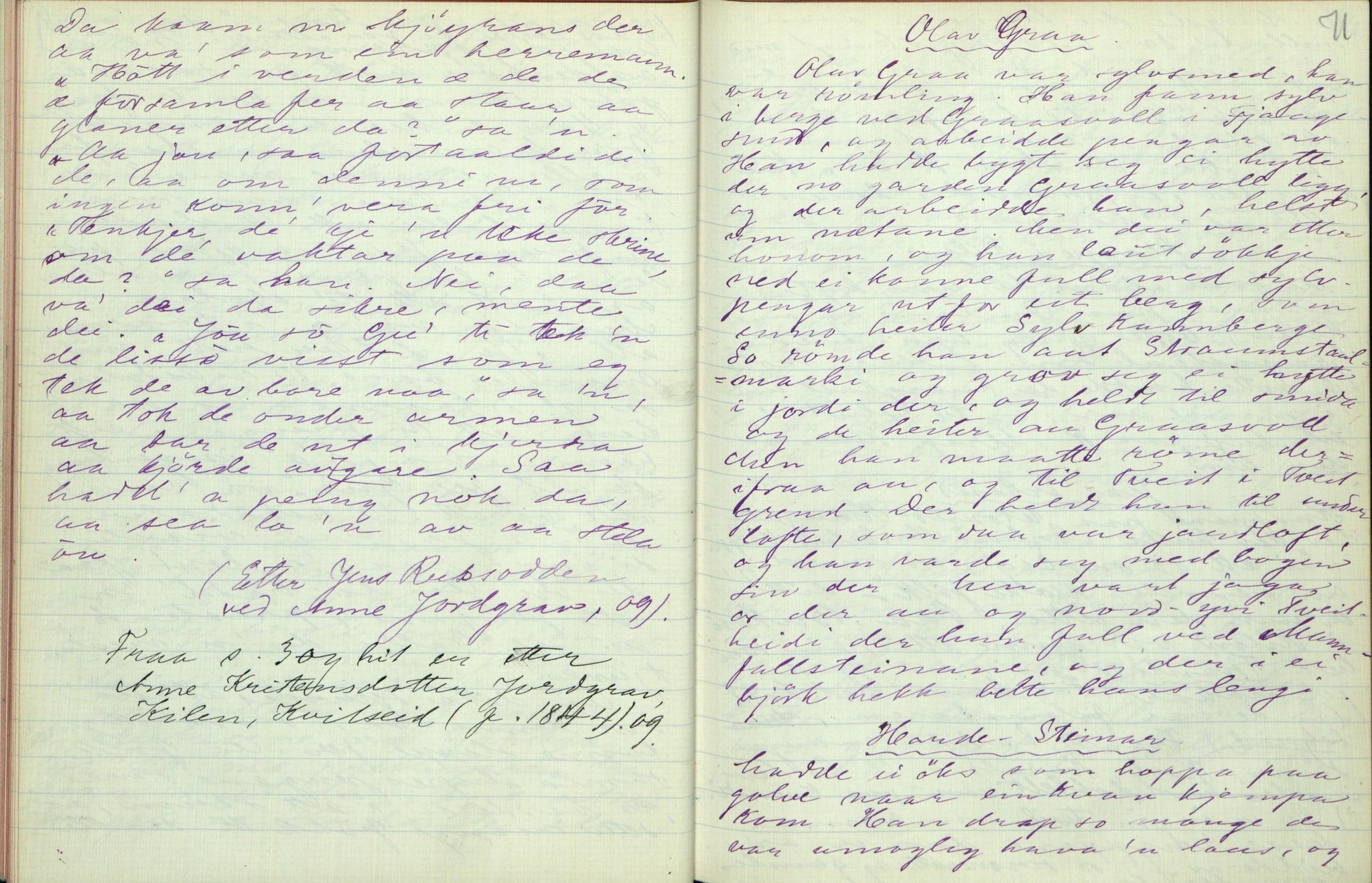 Rikard Berge, TEMU/TGM-A-1003/F/L0003/0011: 061-100 Innholdslister / 70 Eventyr, segnir, folkekunst, rim o.a., 1909, s. 70-71