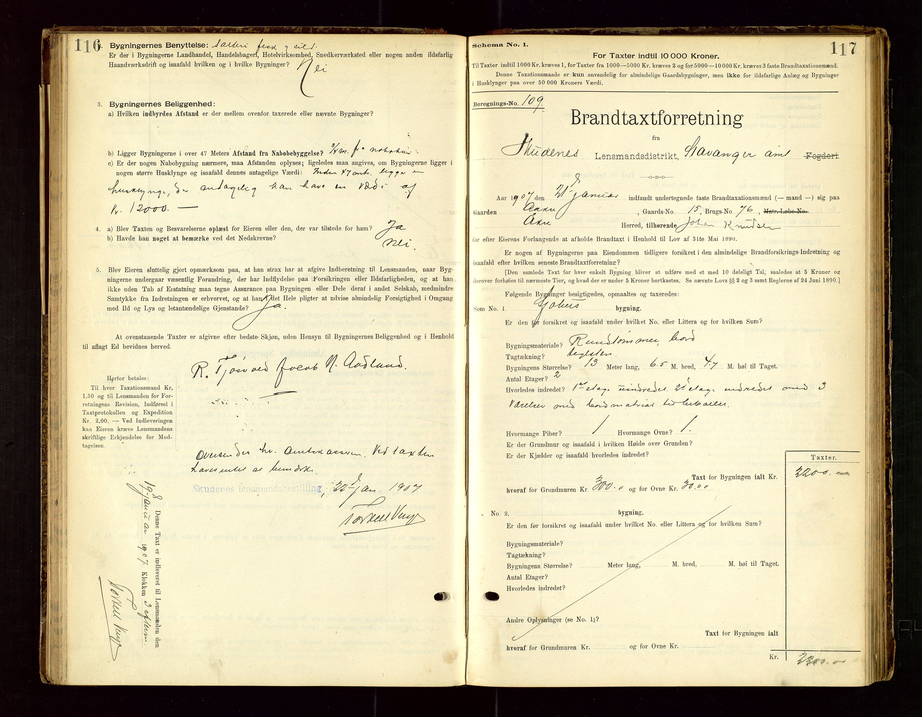 Skudenes lensmannskontor, AV/SAST-A-100444/Gob/L0001: "Brandtaxationsprotokoll", 1895-1924, s. 116-117