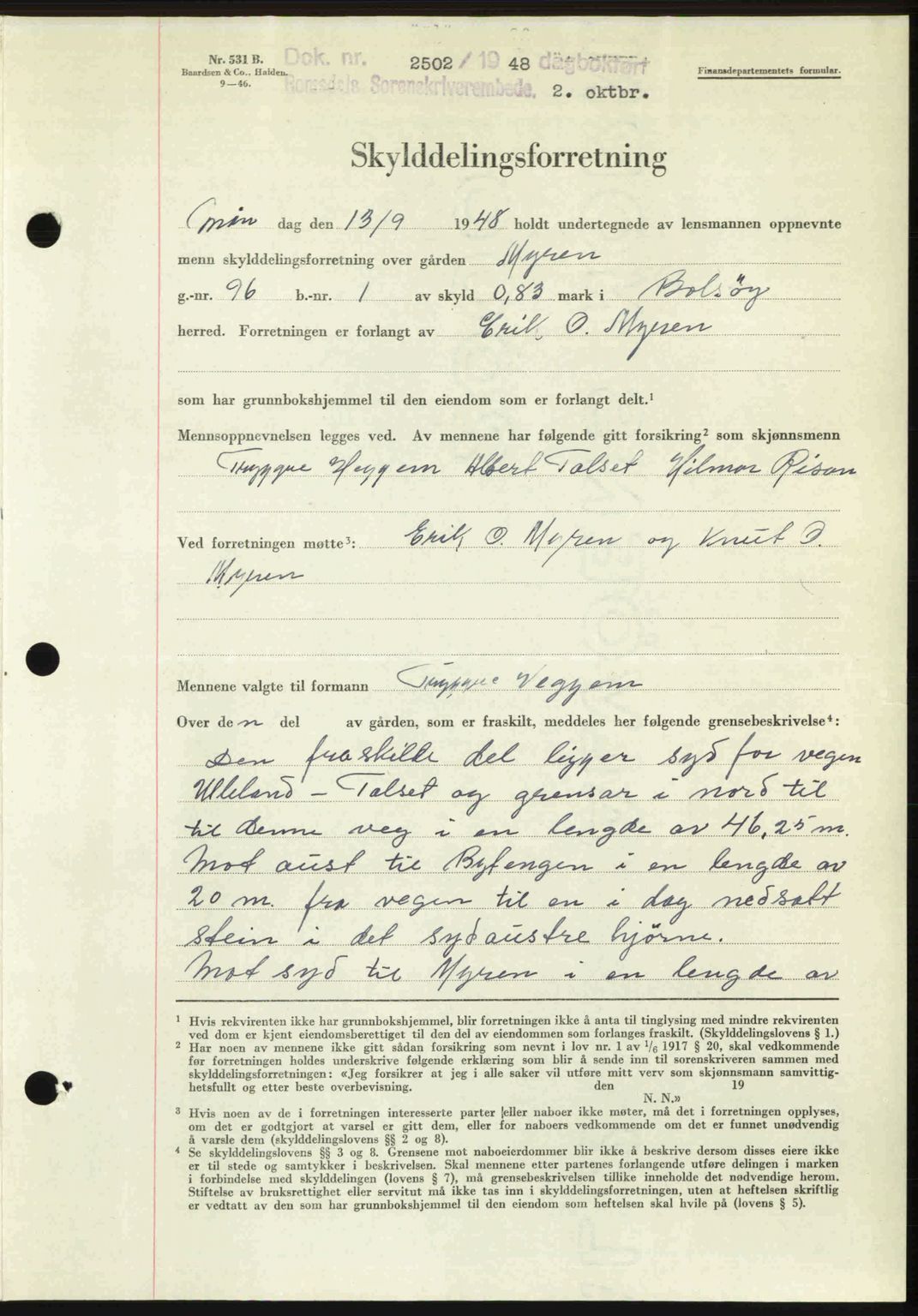 Romsdal sorenskriveri, AV/SAT-A-4149/1/2/2C: Pantebok nr. A27, 1948-1948, Dagboknr: 2502/1948