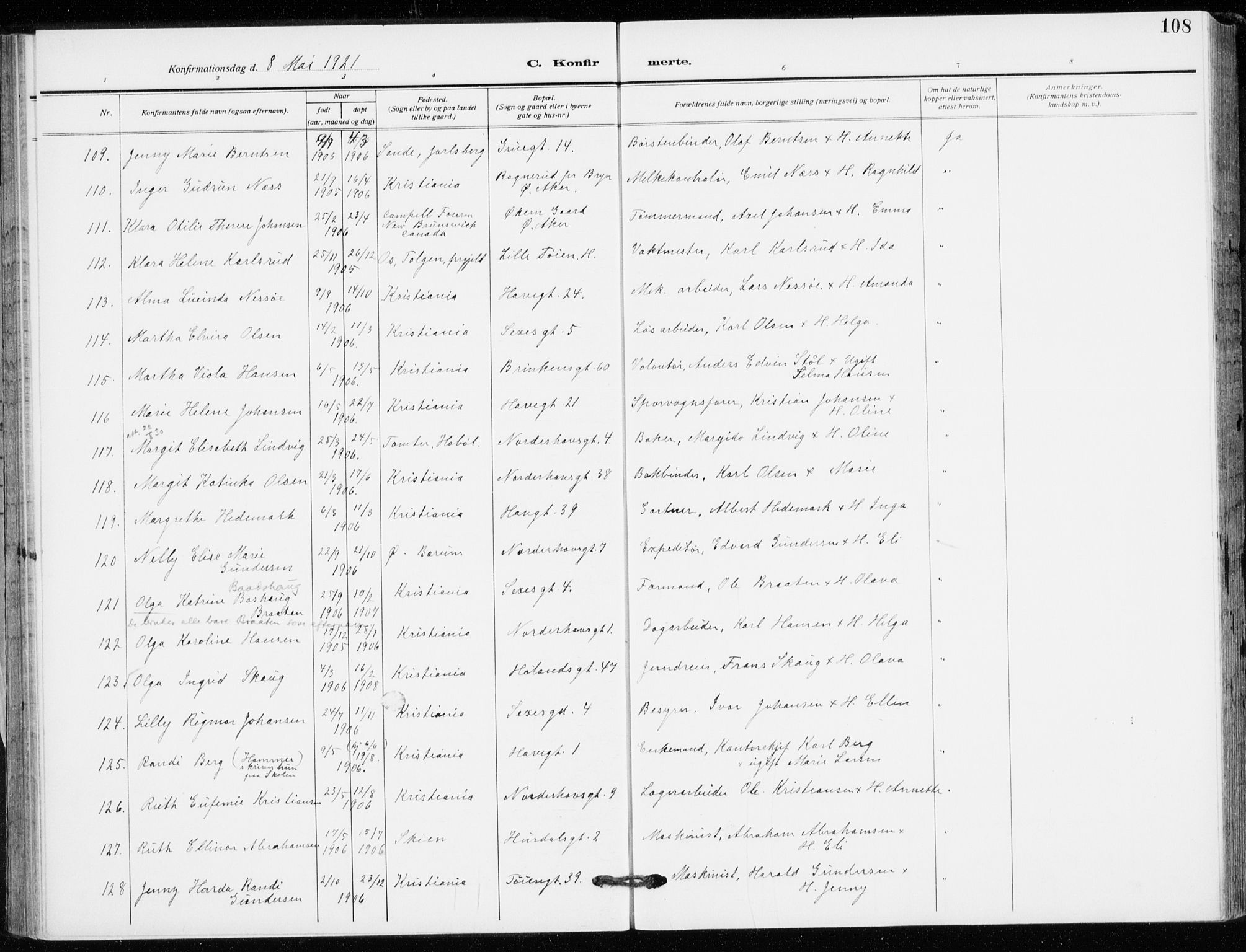 Kampen prestekontor Kirkebøker, AV/SAO-A-10853/F/Fa/L0013: Ministerialbok nr. I 13, 1917-1922, s. 108