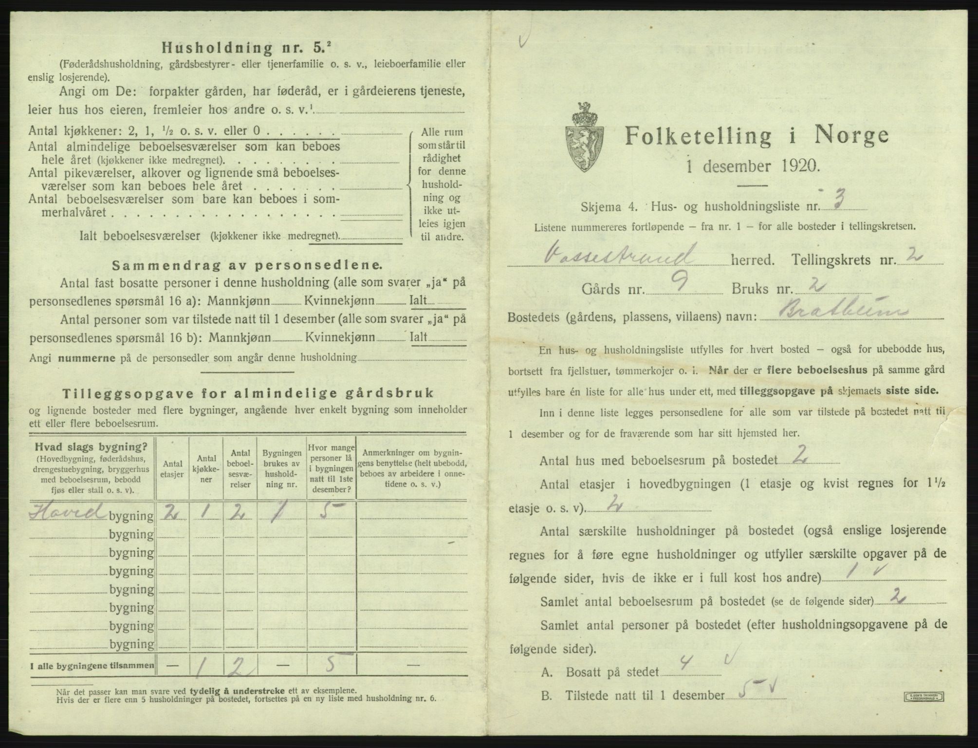 SAB, Folketelling 1920 for 1236 Vossestrand herred, 1920, s. 122