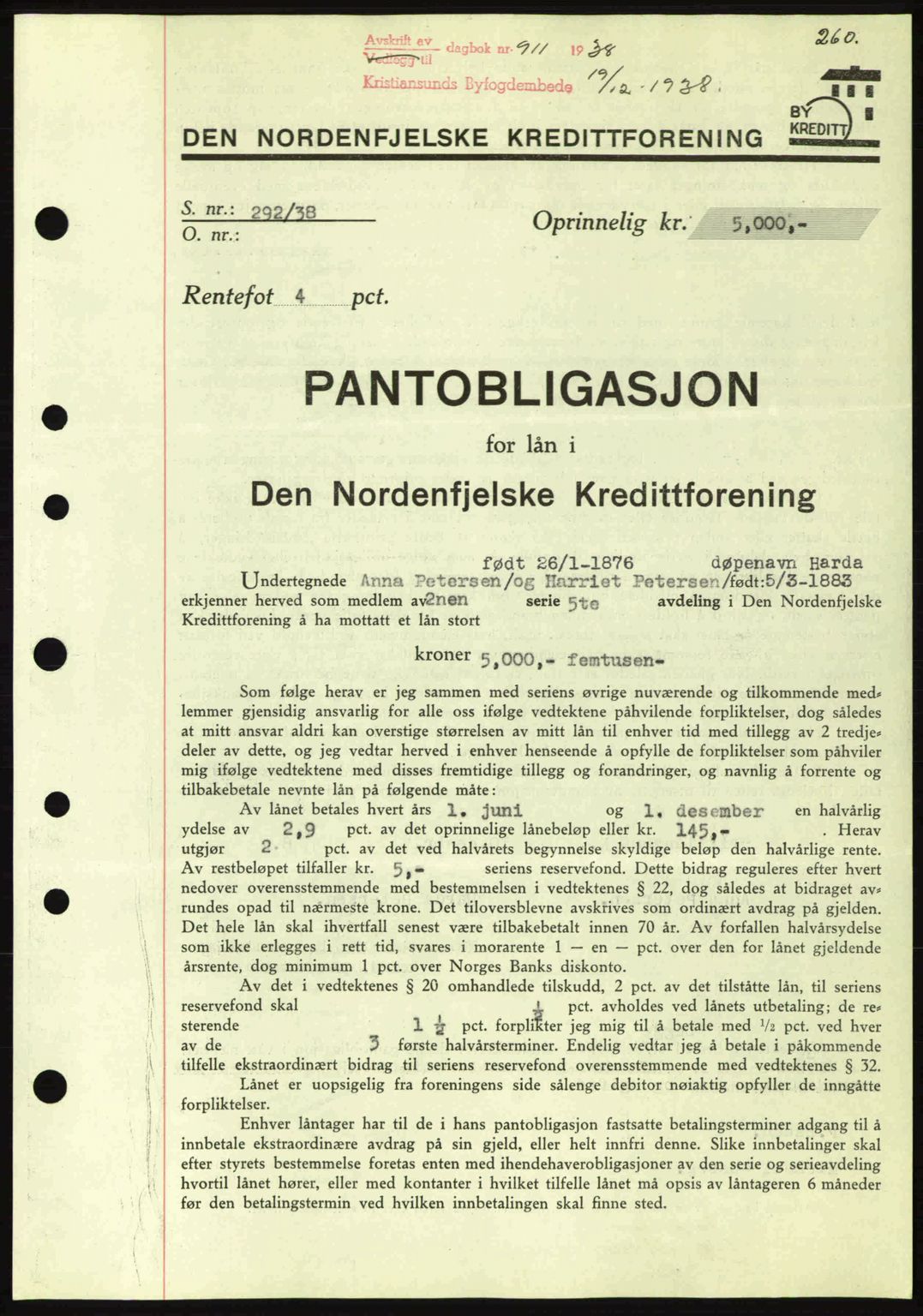 Kristiansund byfogd, SAT/A-4587/A/27: Pantebok nr. 31, 1938-1939, Dagboknr: 911/1938