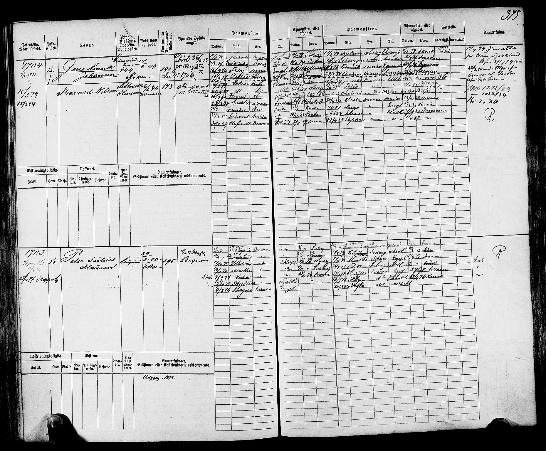 Drammen innrulleringsdistrikt, AV/SAKO-A-781/F/Fc/L0002: Hovedrulle, 1869, s. 382