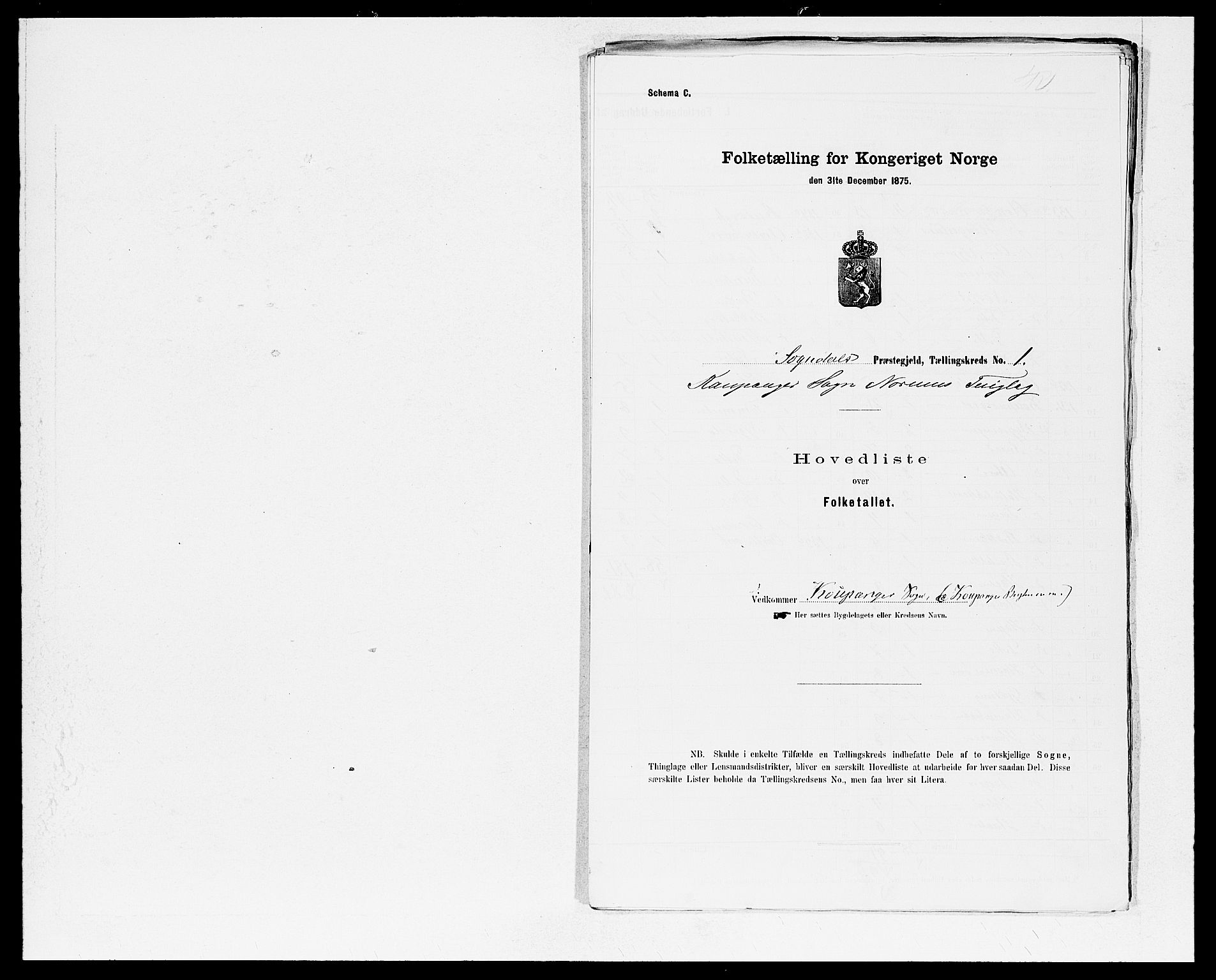 SAB, Folketelling 1875 for 1420P Sogndal prestegjeld, 1875, s. 2