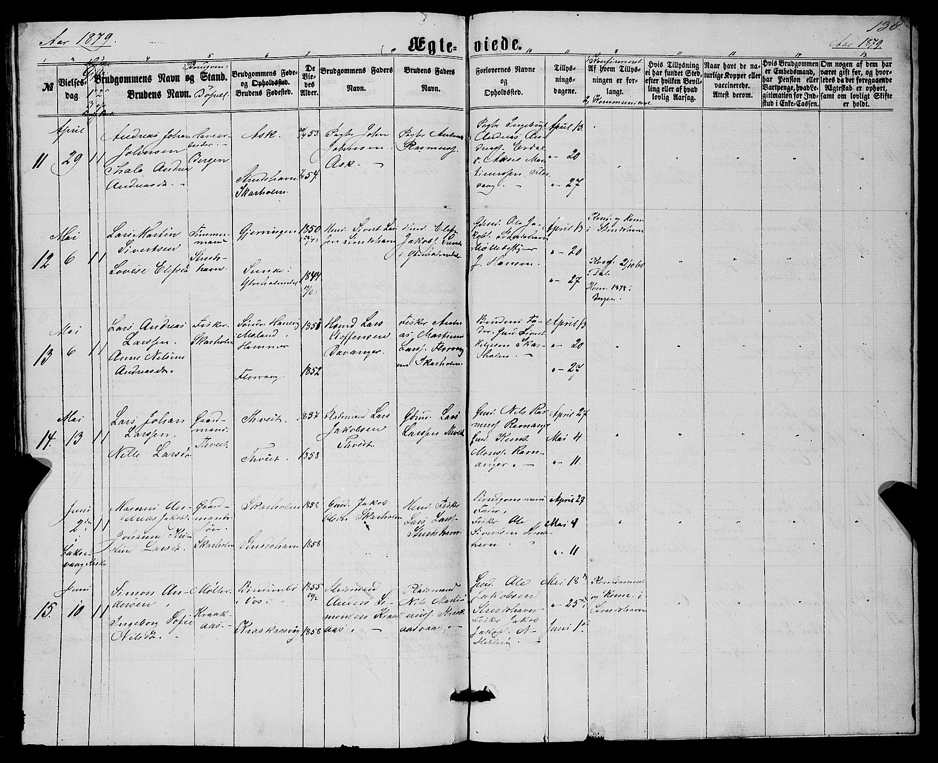 Askøy Sokneprestembete, SAB/A-74101/H/Ha/Hab/Haba/L0006: Klokkerbok nr. A 6, 1861-1881, s. 138