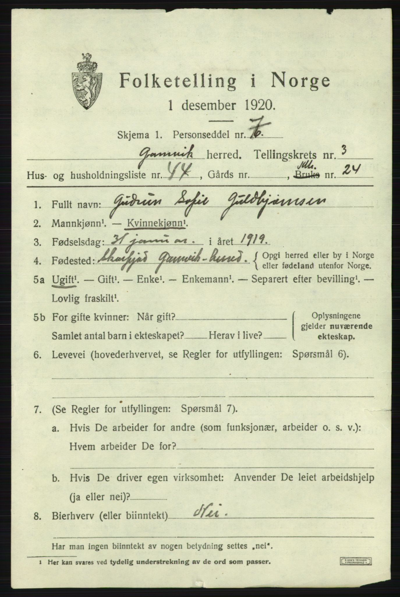 SATØ, Folketelling 1920 for 2023 Gamvik herred, 1920, s. 2976