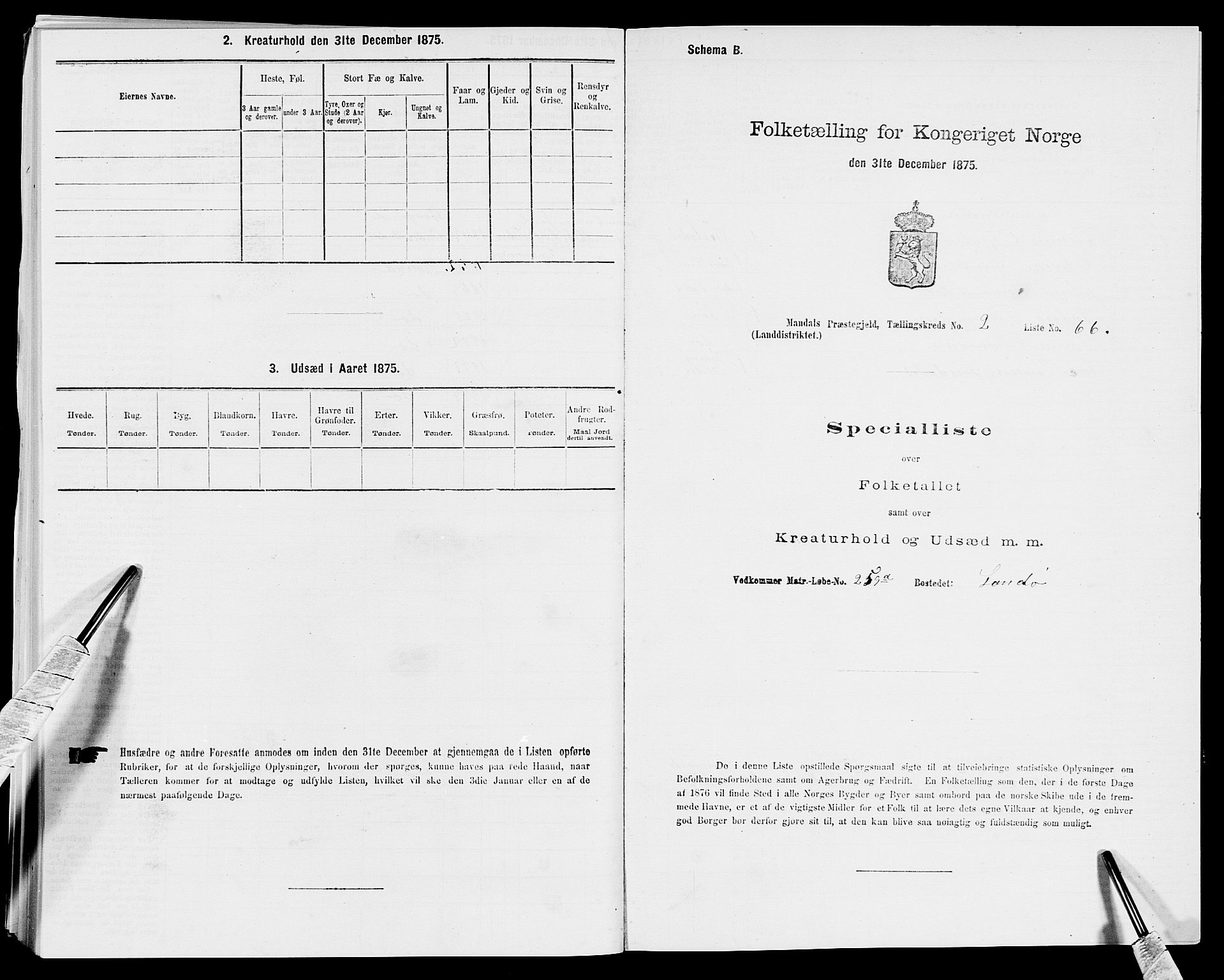 SAK, Folketelling 1875 for 1019L Mandal prestegjeld, Halse sokn og Harkmark sokn, 1875, s. 351