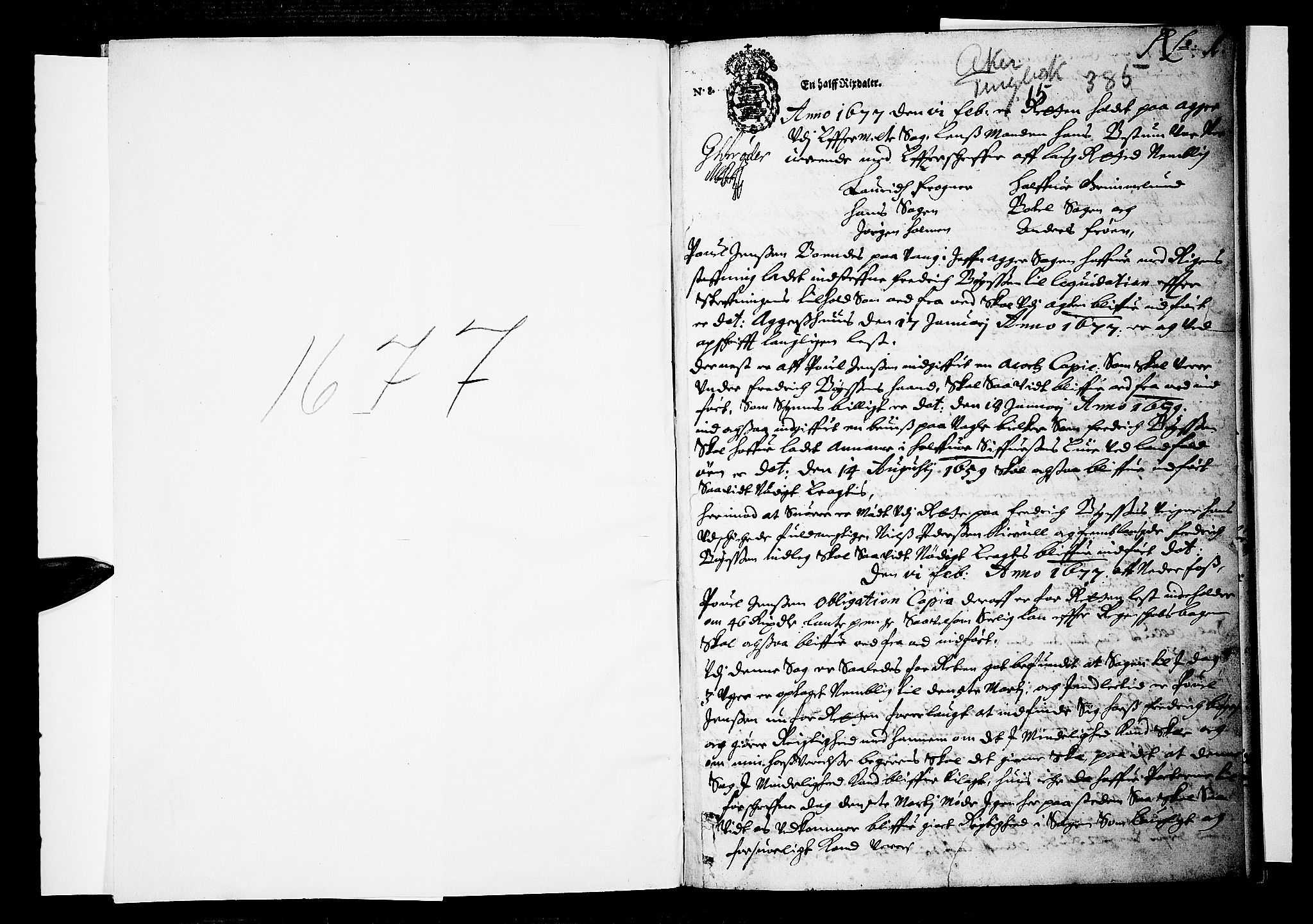 Aker sorenskriveri, SAO/A-10895/F/Fb/L0003/0015: Tingbøker, nr. 12-19 / Tingbok nr. 15, 1677, s. 0b-1a