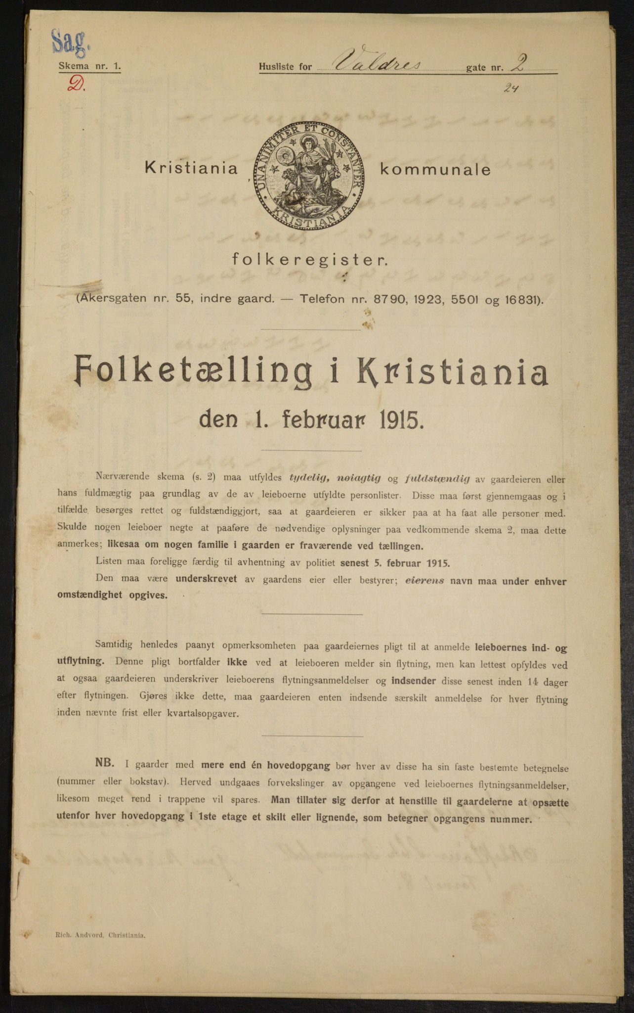 OBA, Kommunal folketelling 1.2.1915 for Kristiania, 1915, s. 122217