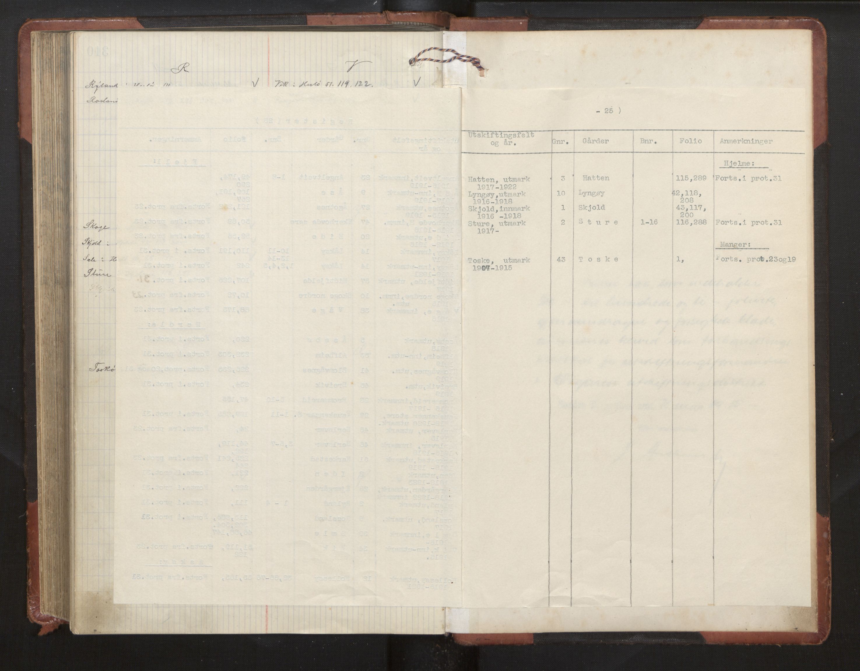 Hordaland jordskiftedøme - II Ytre Nordhordland jordskiftedistrikt, AV/SAB-A-6901/A/Aa/L0025: Forhandlingsprotokoll, 1915-1920